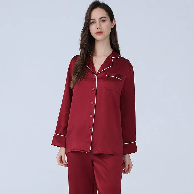 Classic Silk Pajamas Set Long Sleeves 100%  Silk Sleepwear For Women