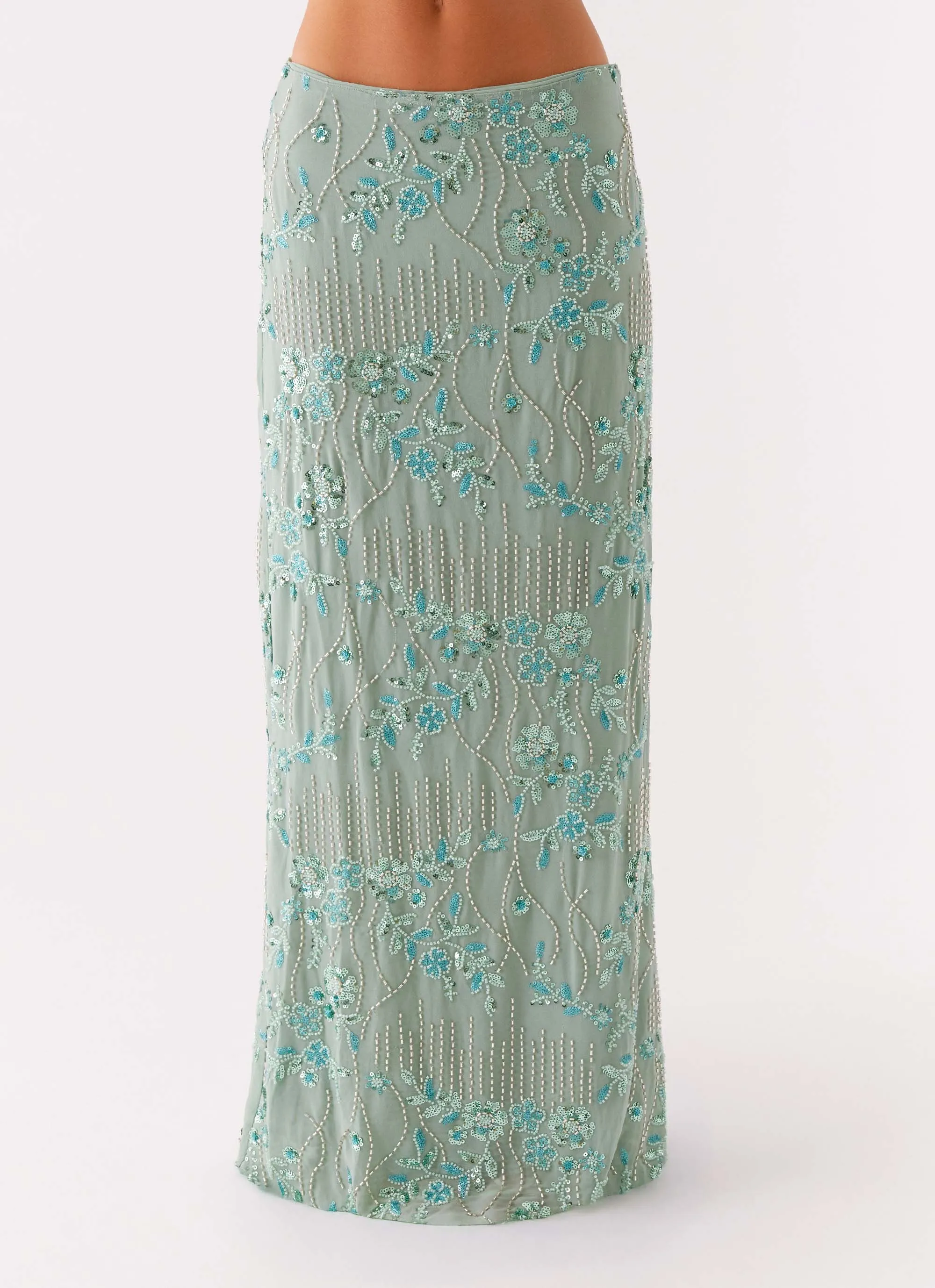 Corinna Low Rise Sequin Maxi Skirt - Mint