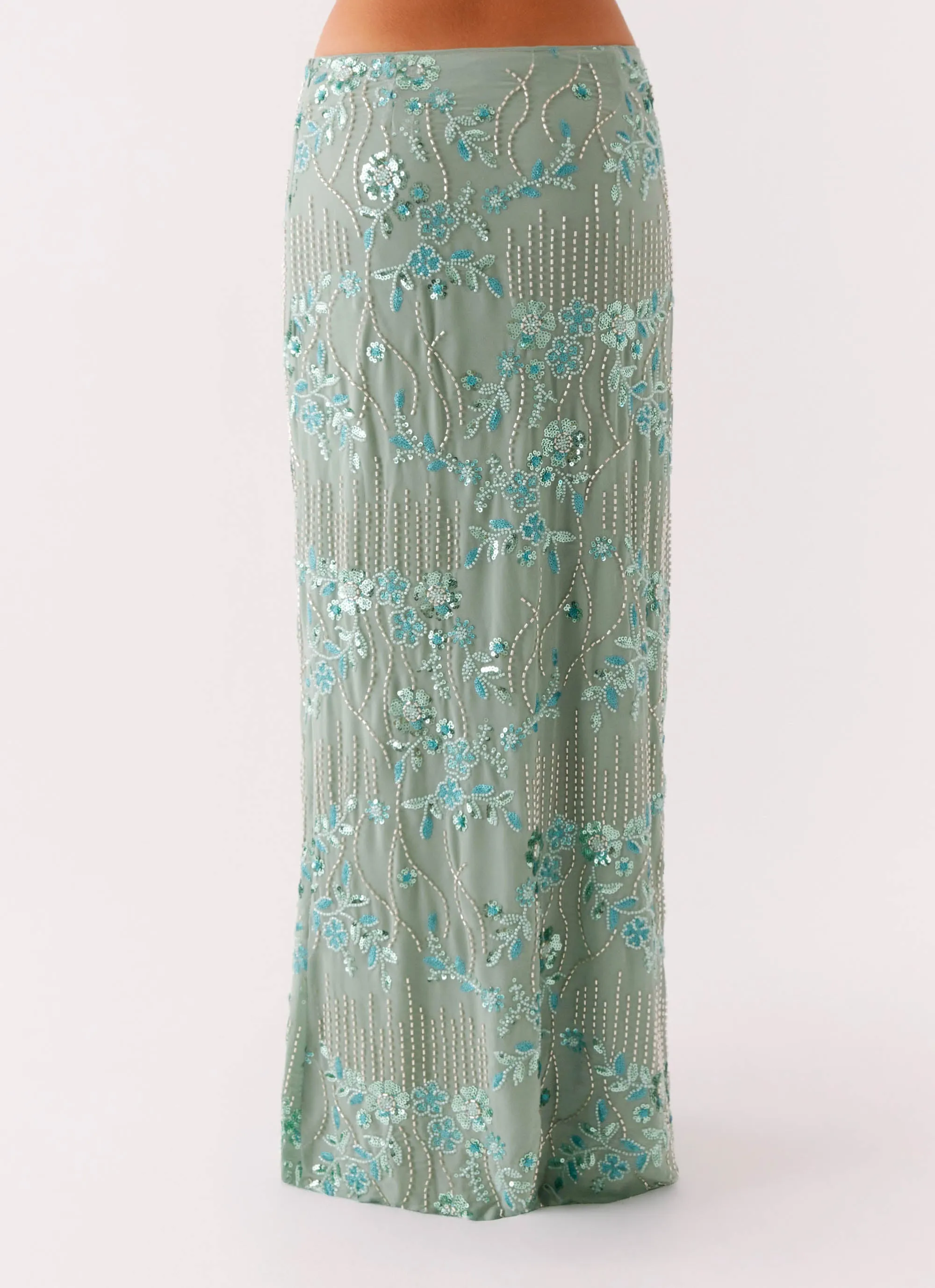 Corinna Low Rise Sequin Maxi Skirt - Mint