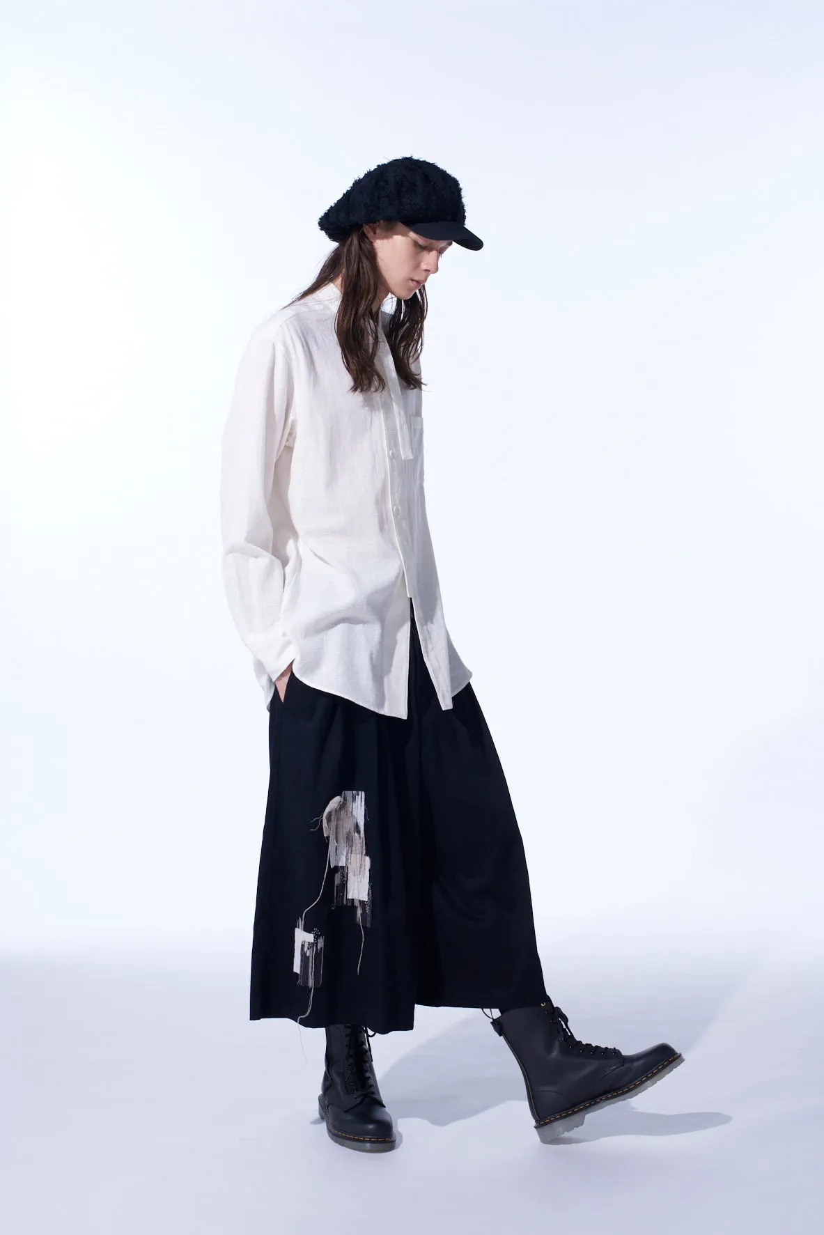 COTTON TWILL "BORO"APPLIQUE CULOTTE PANTS