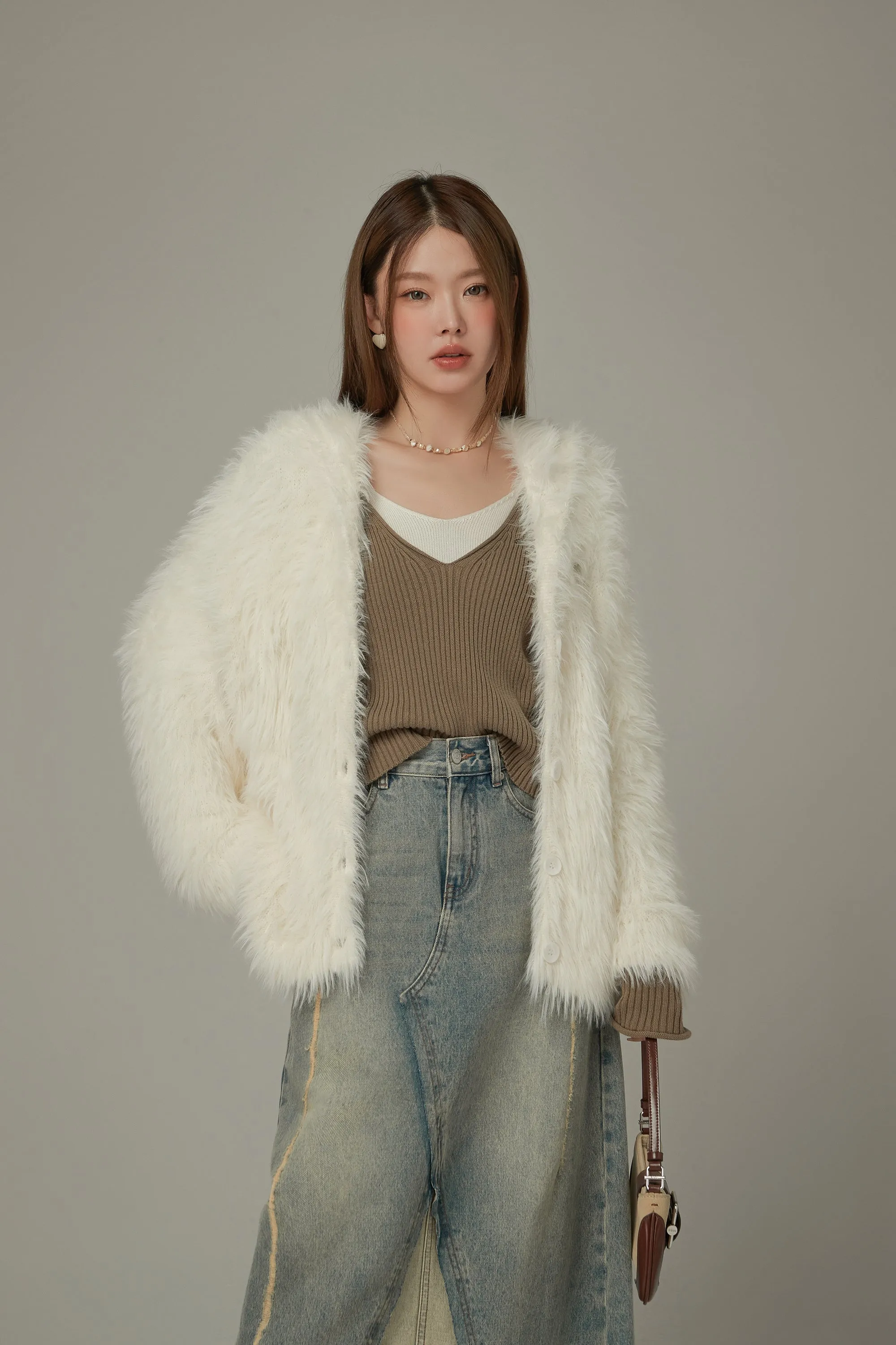 Embroidered Fuzzy Hooded Cardigan