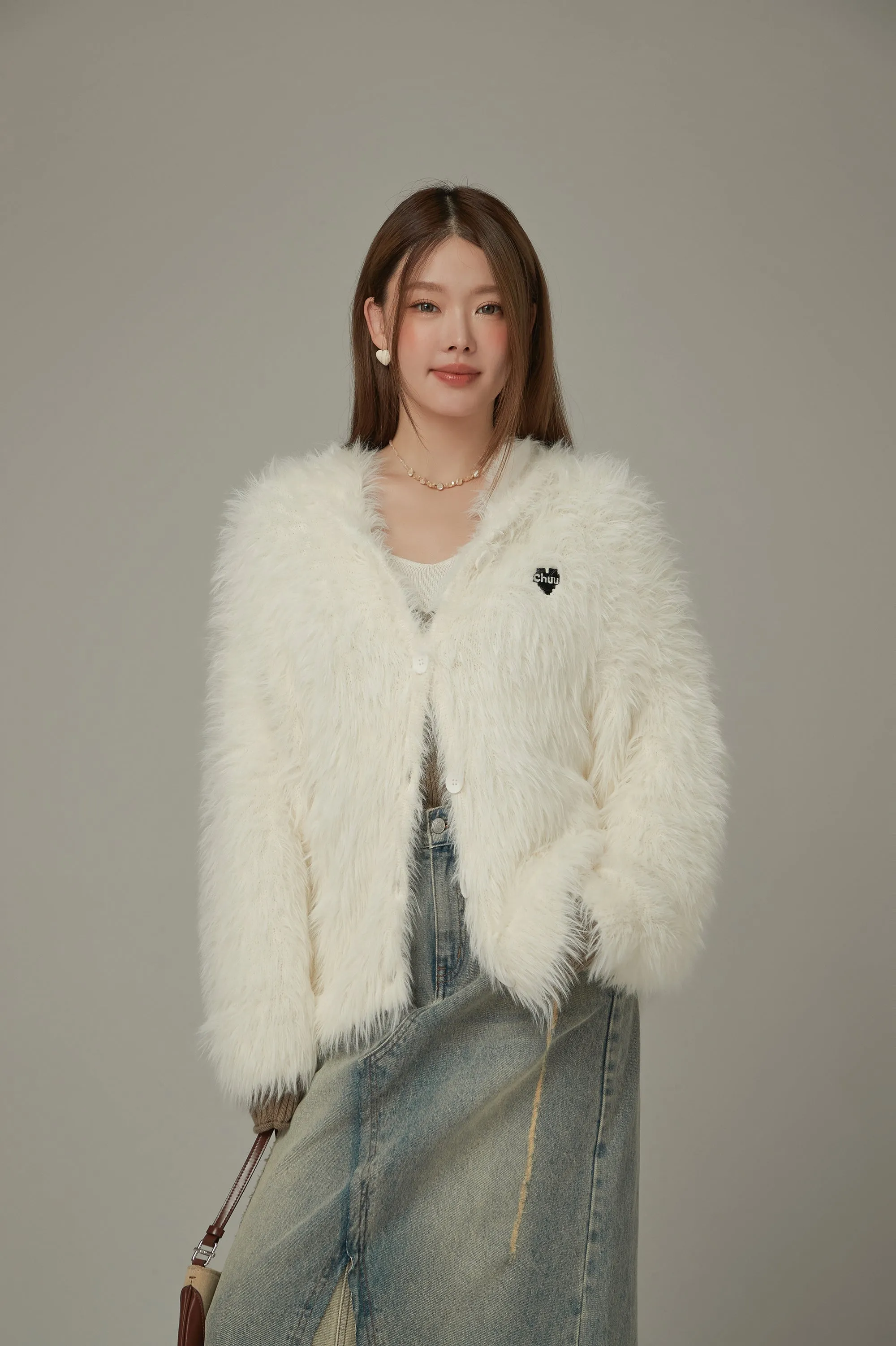 Embroidered Fuzzy Hooded Cardigan