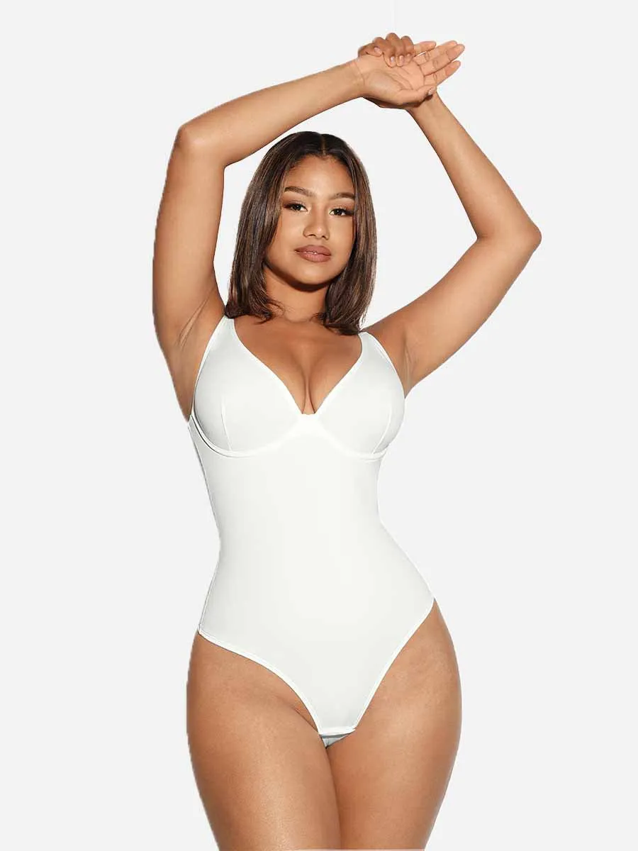 Feelingirl V Neck Tummy Control Thong Bodysuit