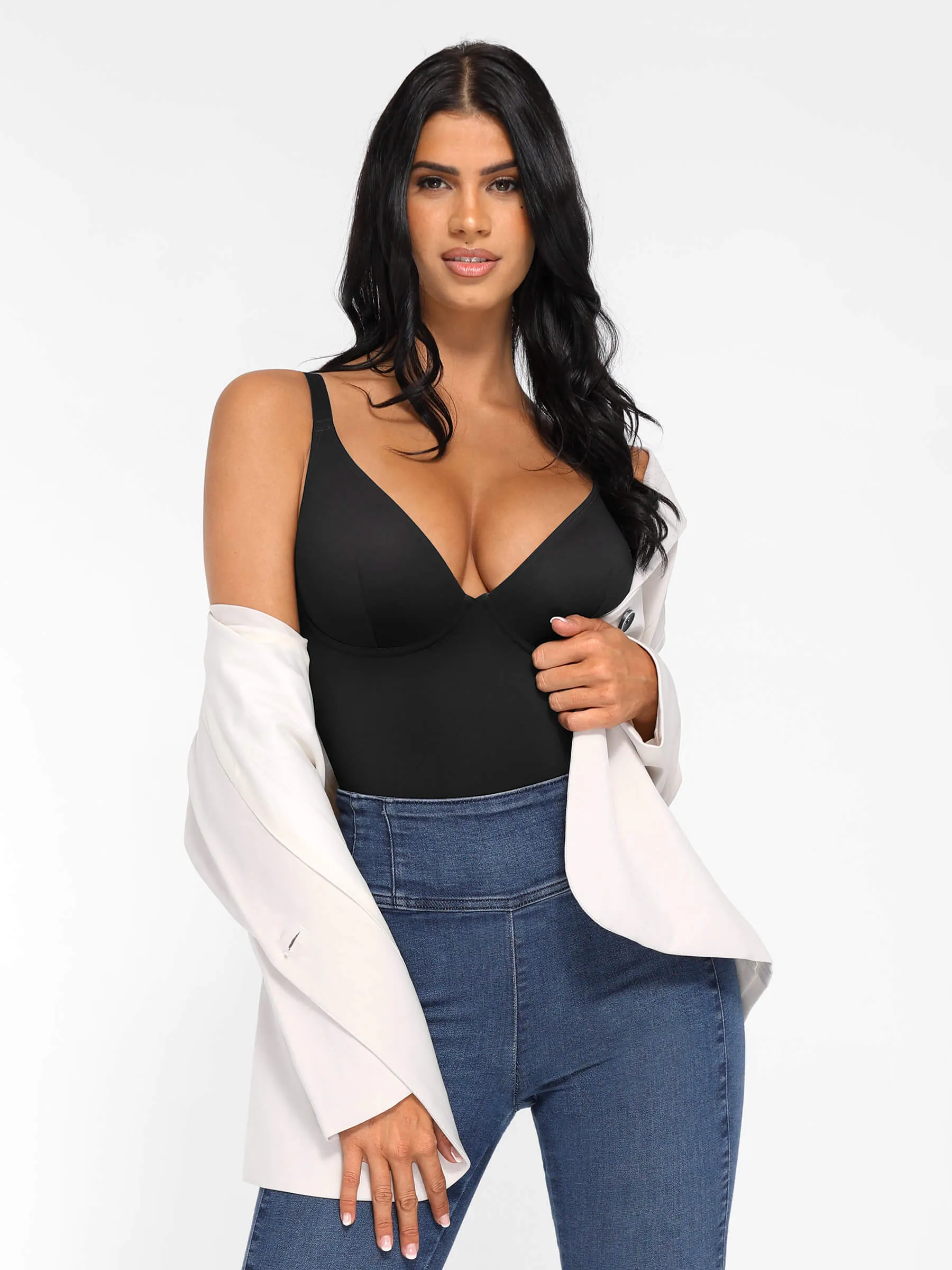 Feelingirl V Neck Tummy Control Thong Bodysuit