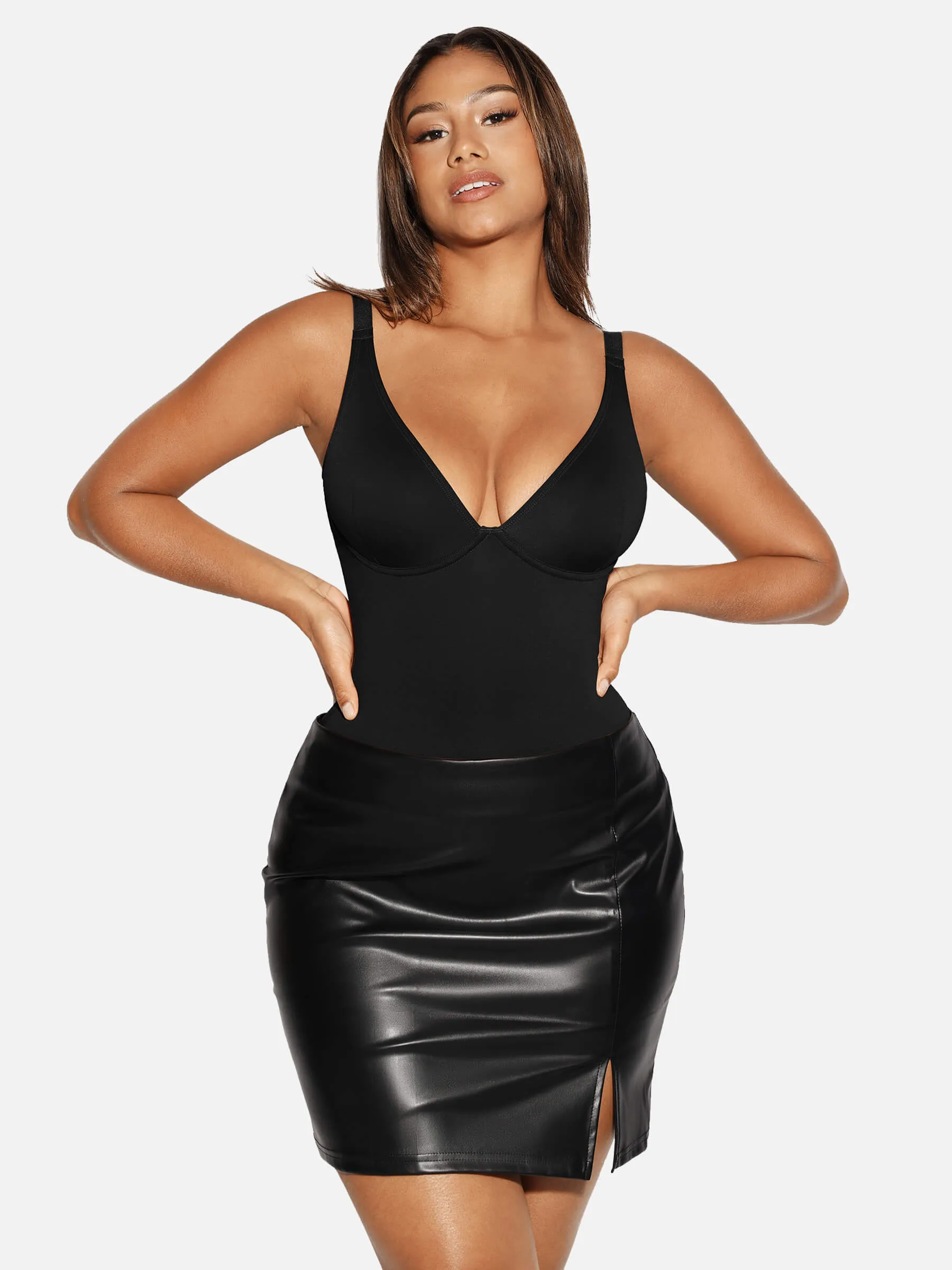 Feelingirl V Neck Tummy Control Thong Bodysuit