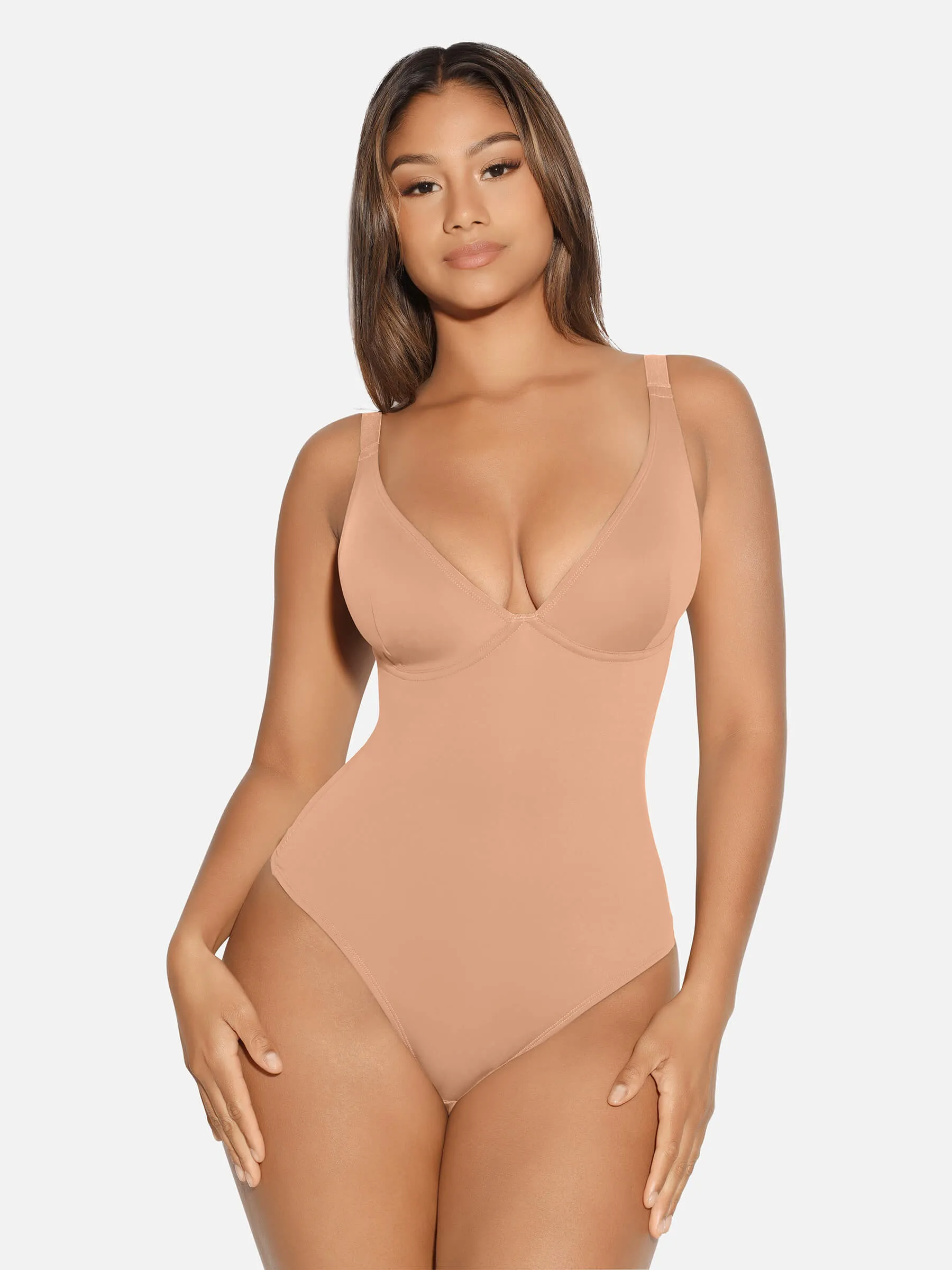 Feelingirl V Neck Tummy Control Thong Bodysuit