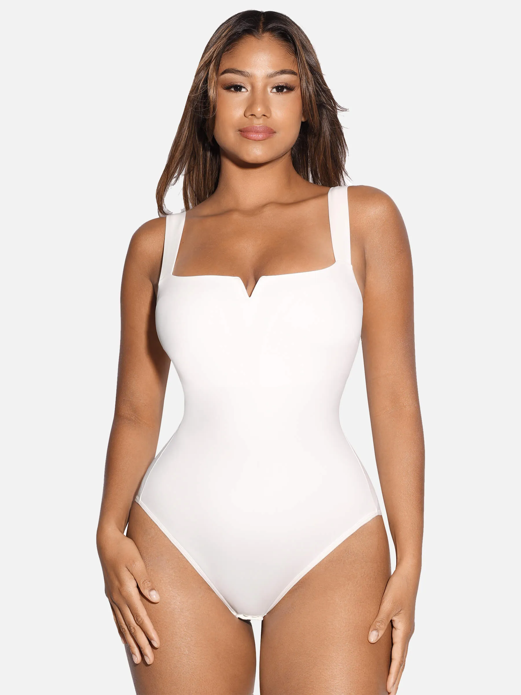 Feelingirl V Neck Tummy Control Thong Bodysuit