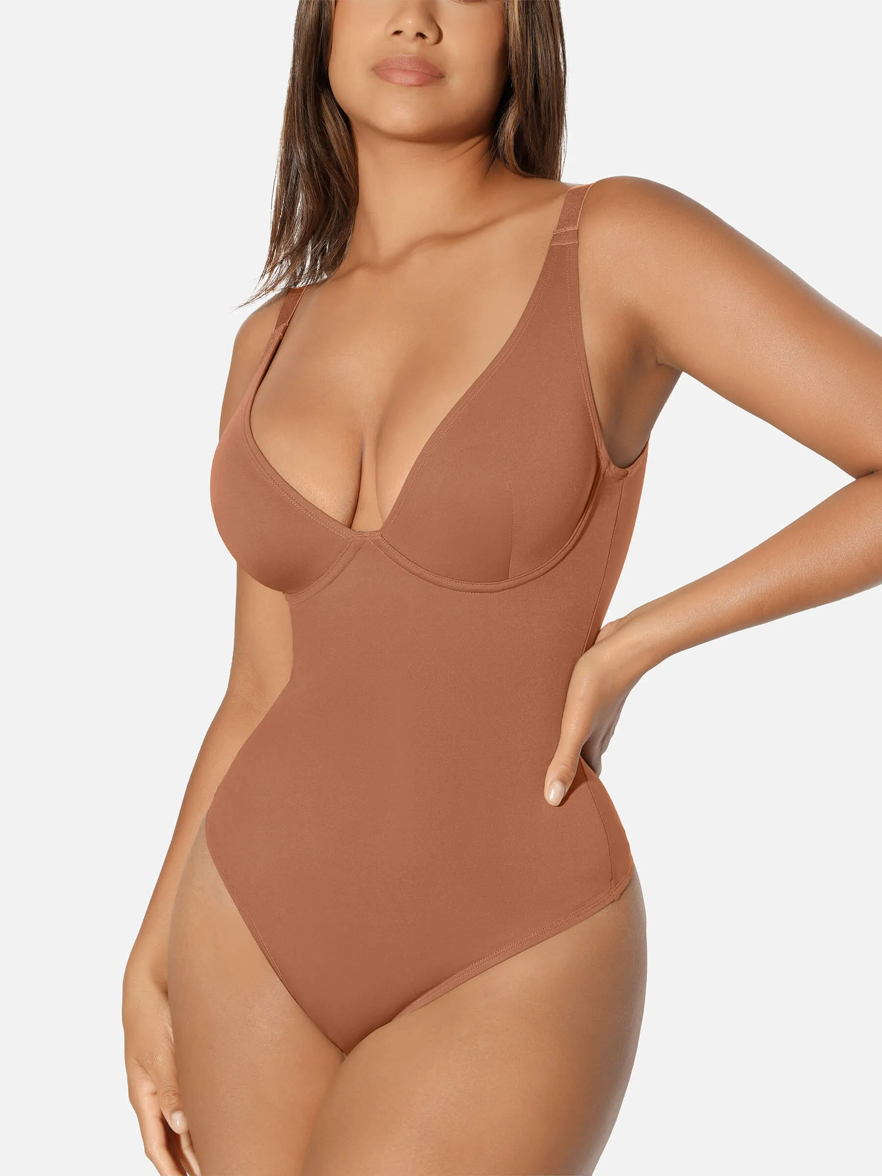 Feelingirl V Neck Tummy Control Thong Bodysuit