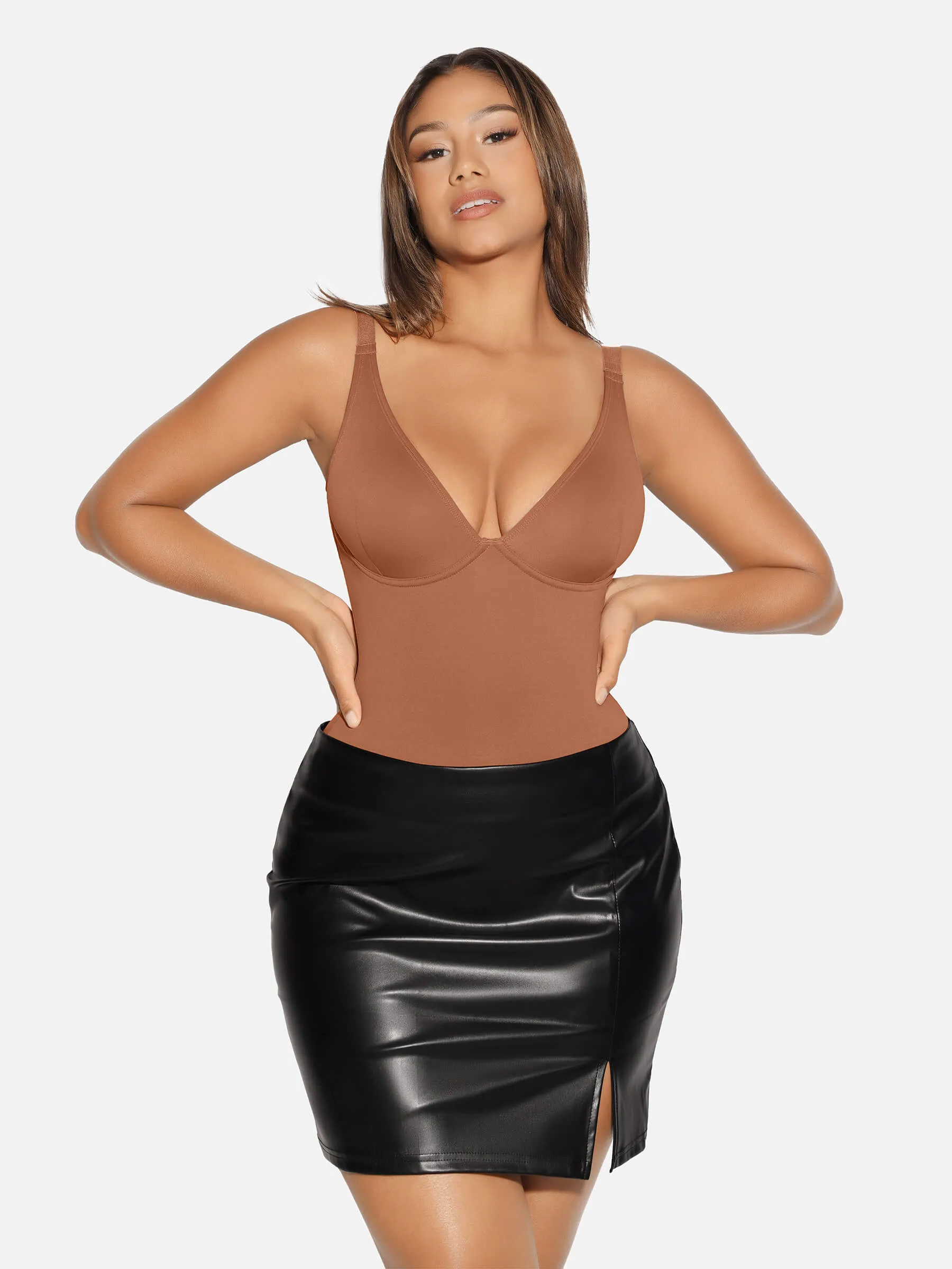 Feelingirl V Neck Tummy Control Thong Bodysuit