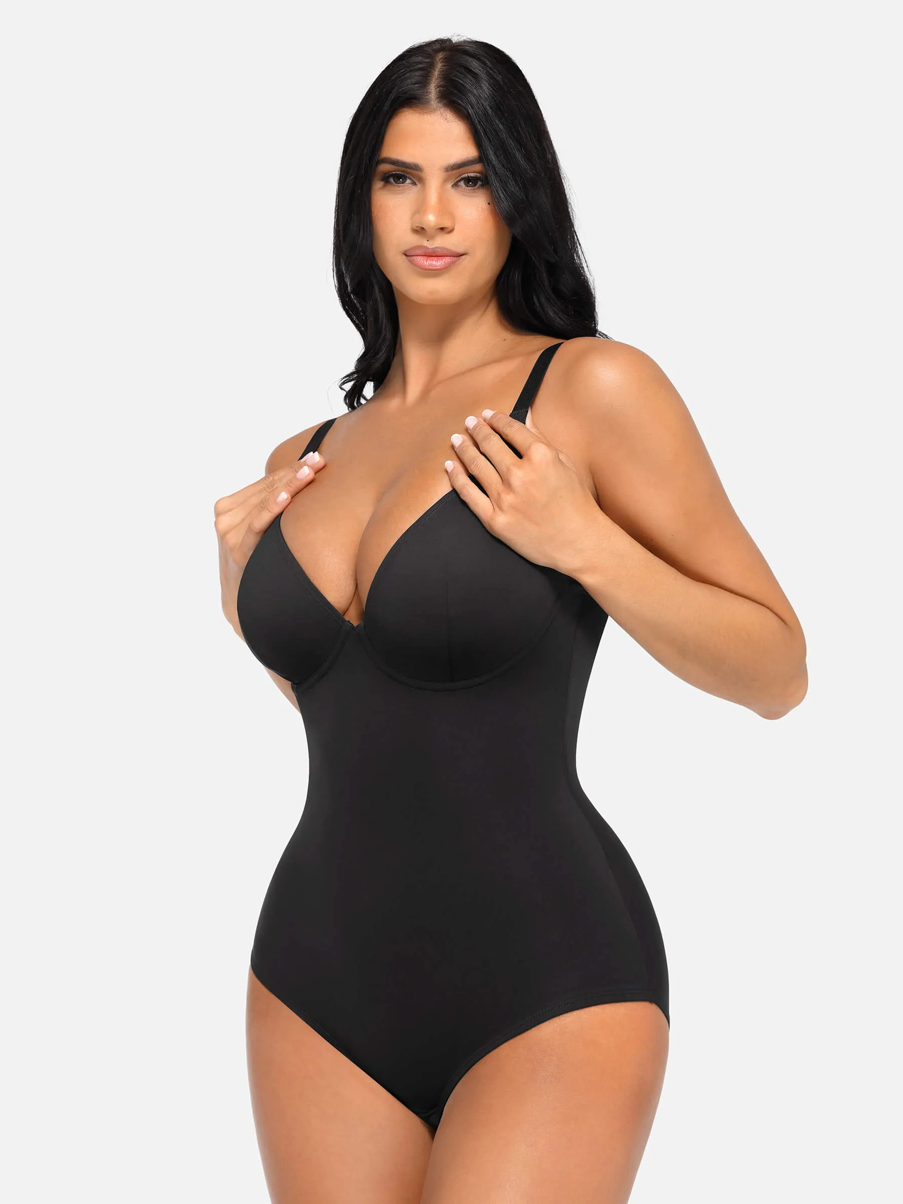 Feelingirl V Neck Tummy Control Thong Bodysuit