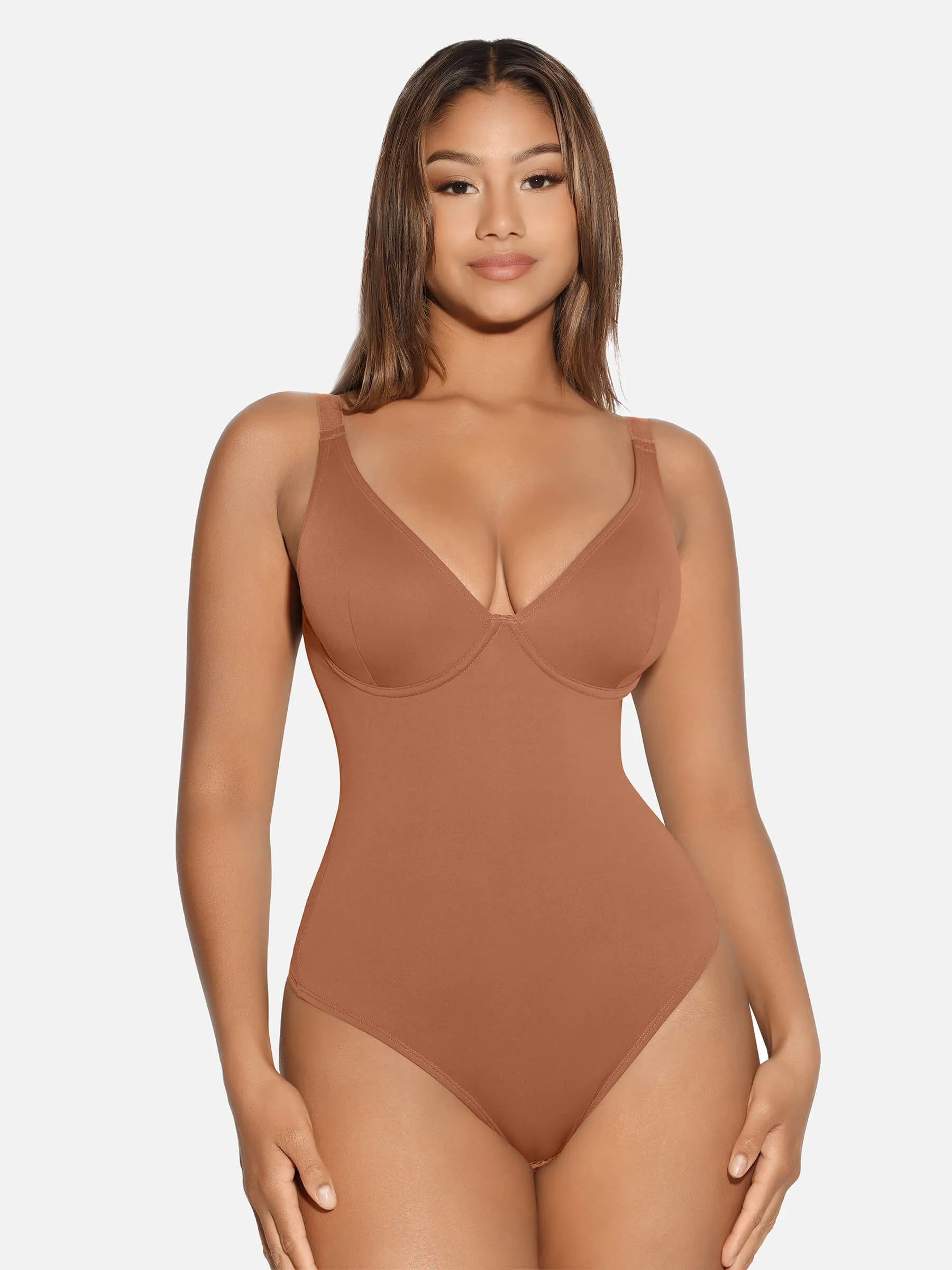 Feelingirl V Neck Tummy Control Thong Bodysuit