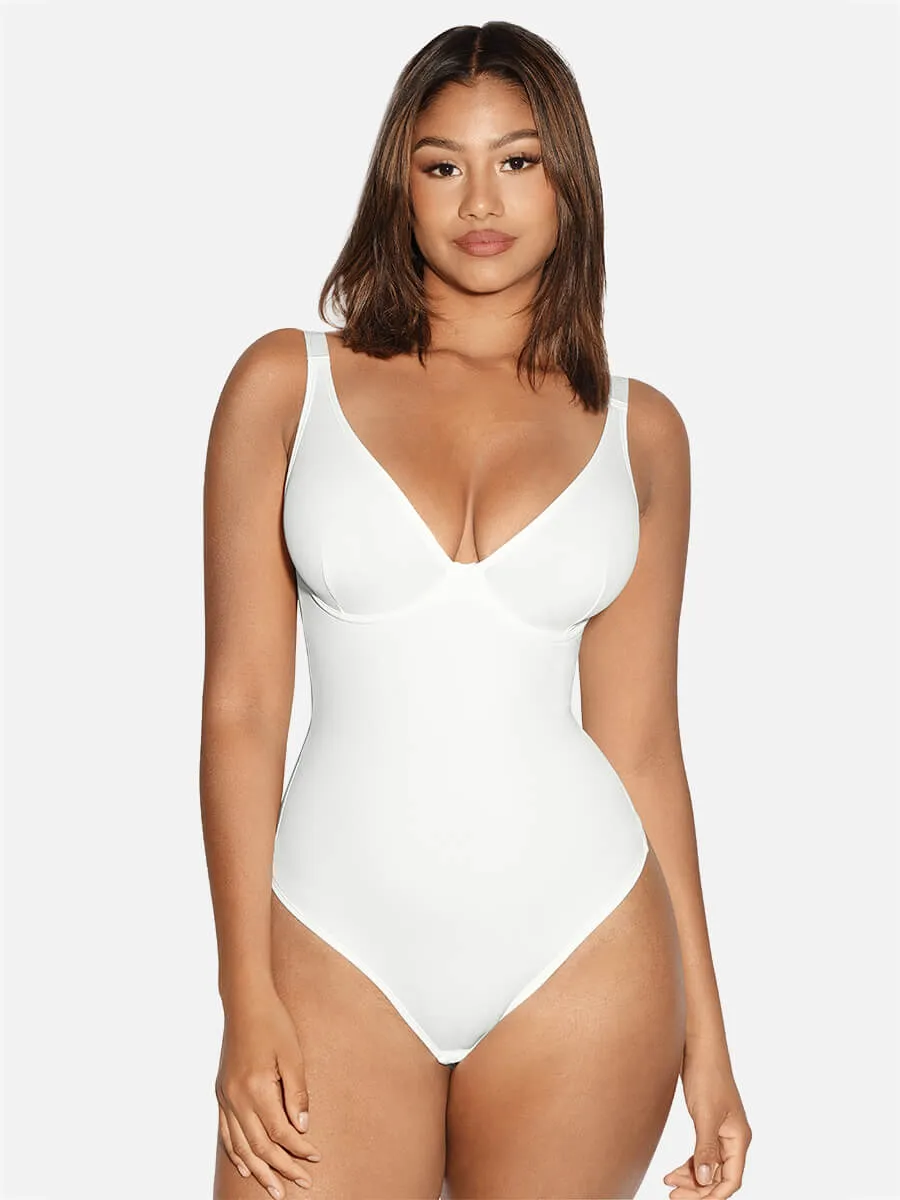 Feelingirl V Neck Tummy Control Thong Bodysuit