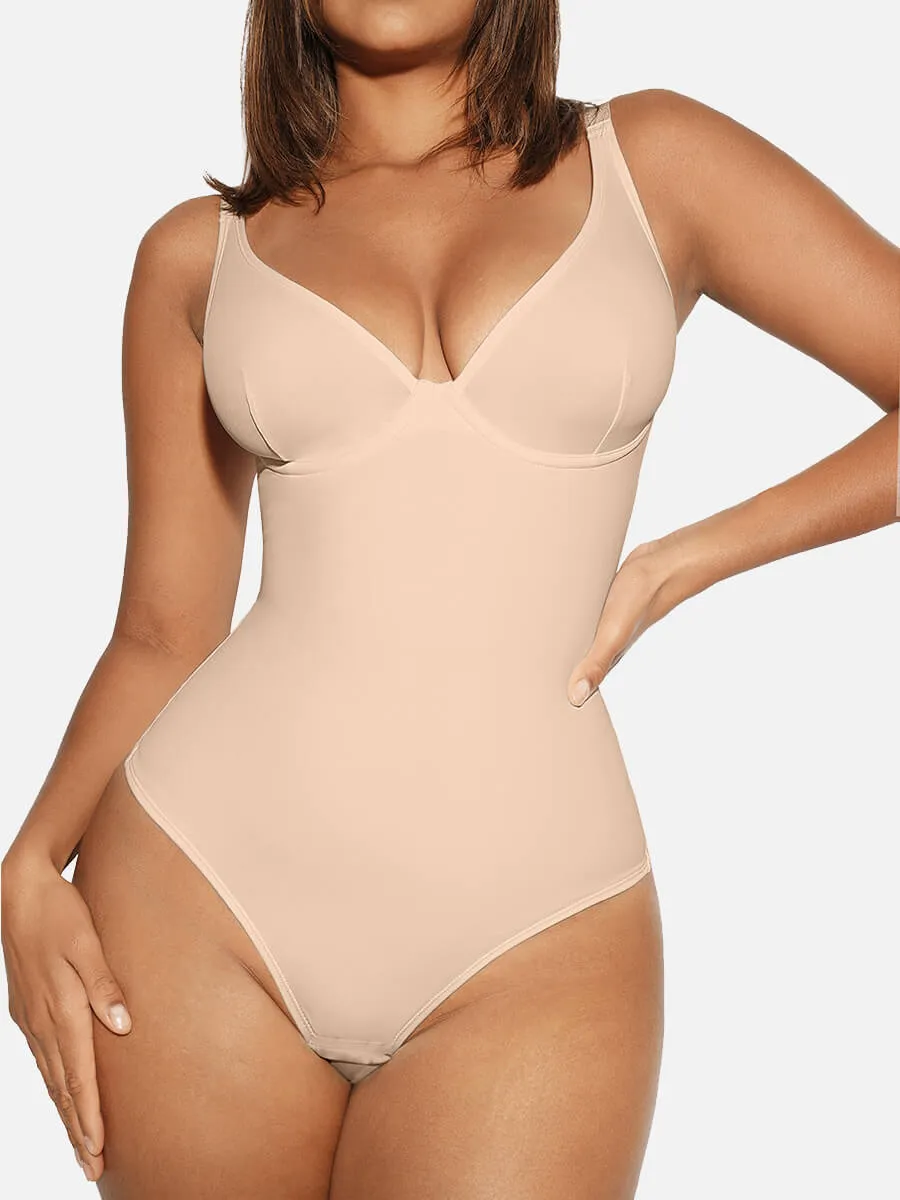 Feelingirl V Neck Tummy Control Thong Bodysuit