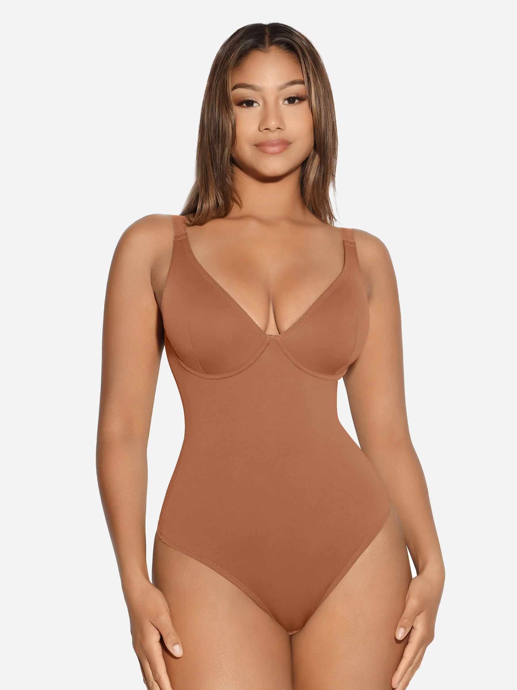 Feelingirl V Neck Tummy Control Thong Bodysuit