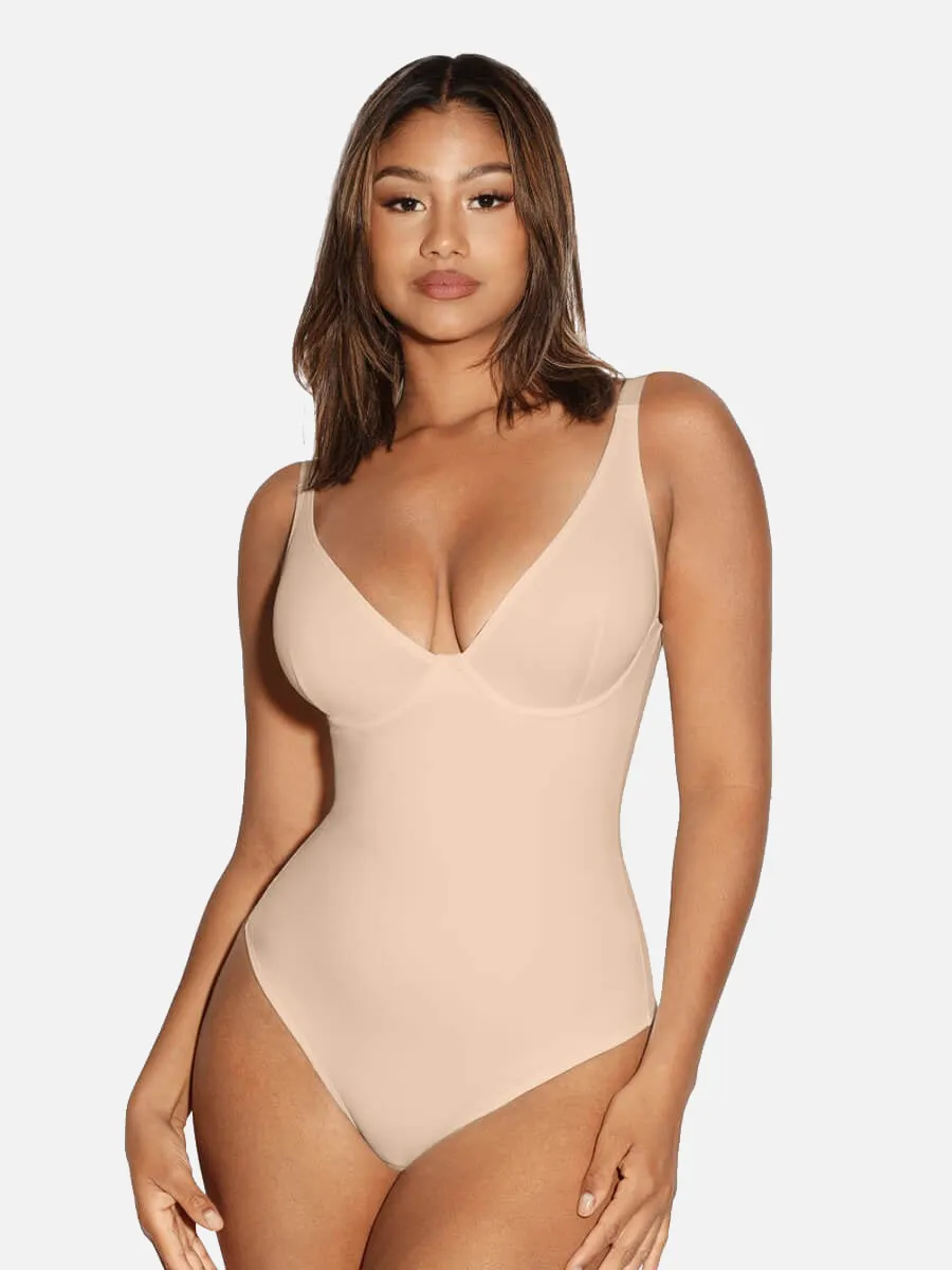 Feelingirl V Neck Tummy Control Thong Bodysuit