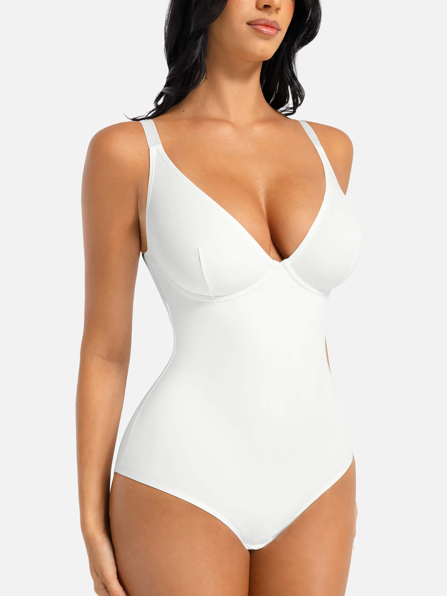 Feelingirl V Neck Tummy Control Thong Bodysuit