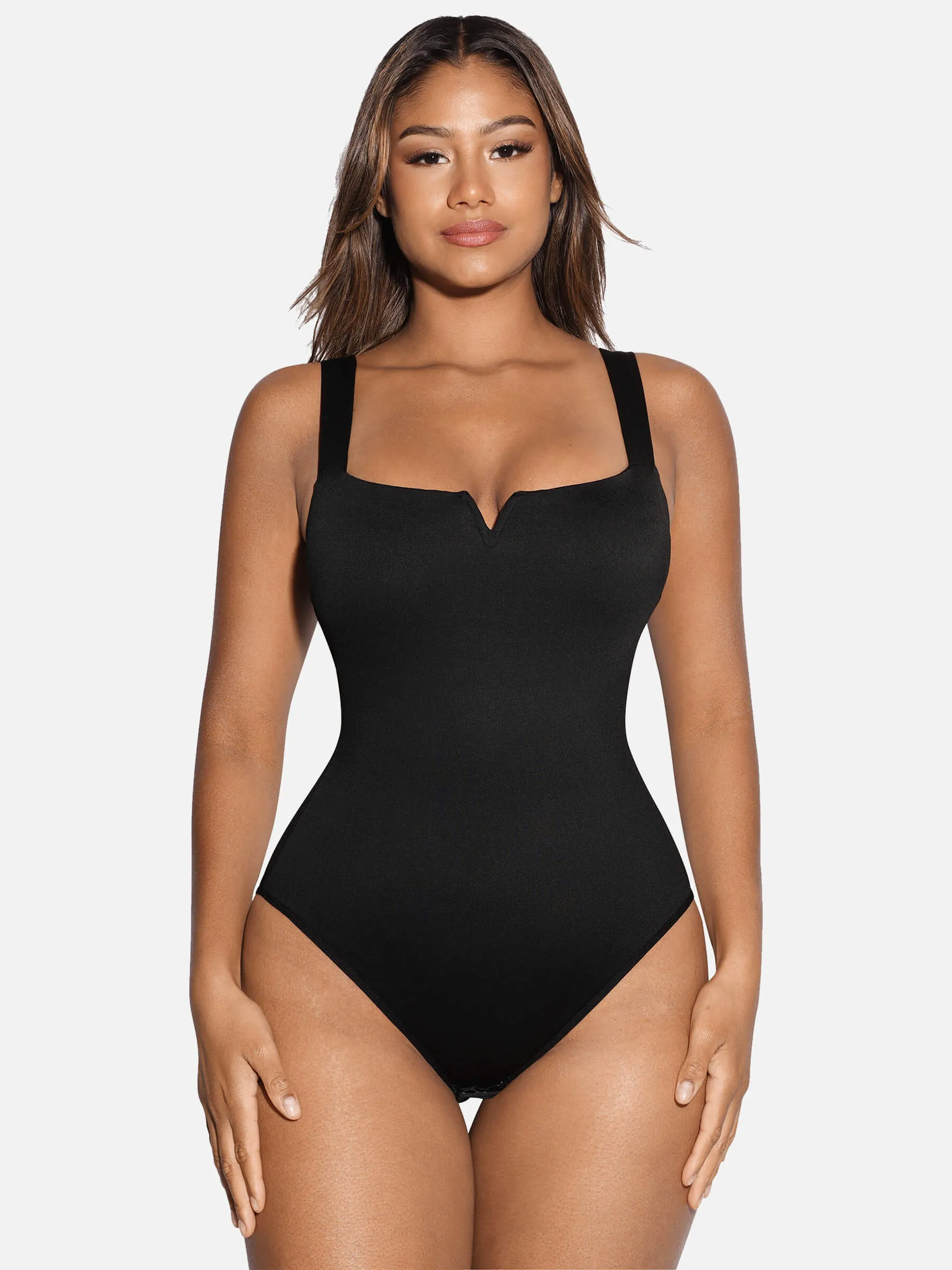 Feelingirl V Neck Tummy Control Thong Bodysuit