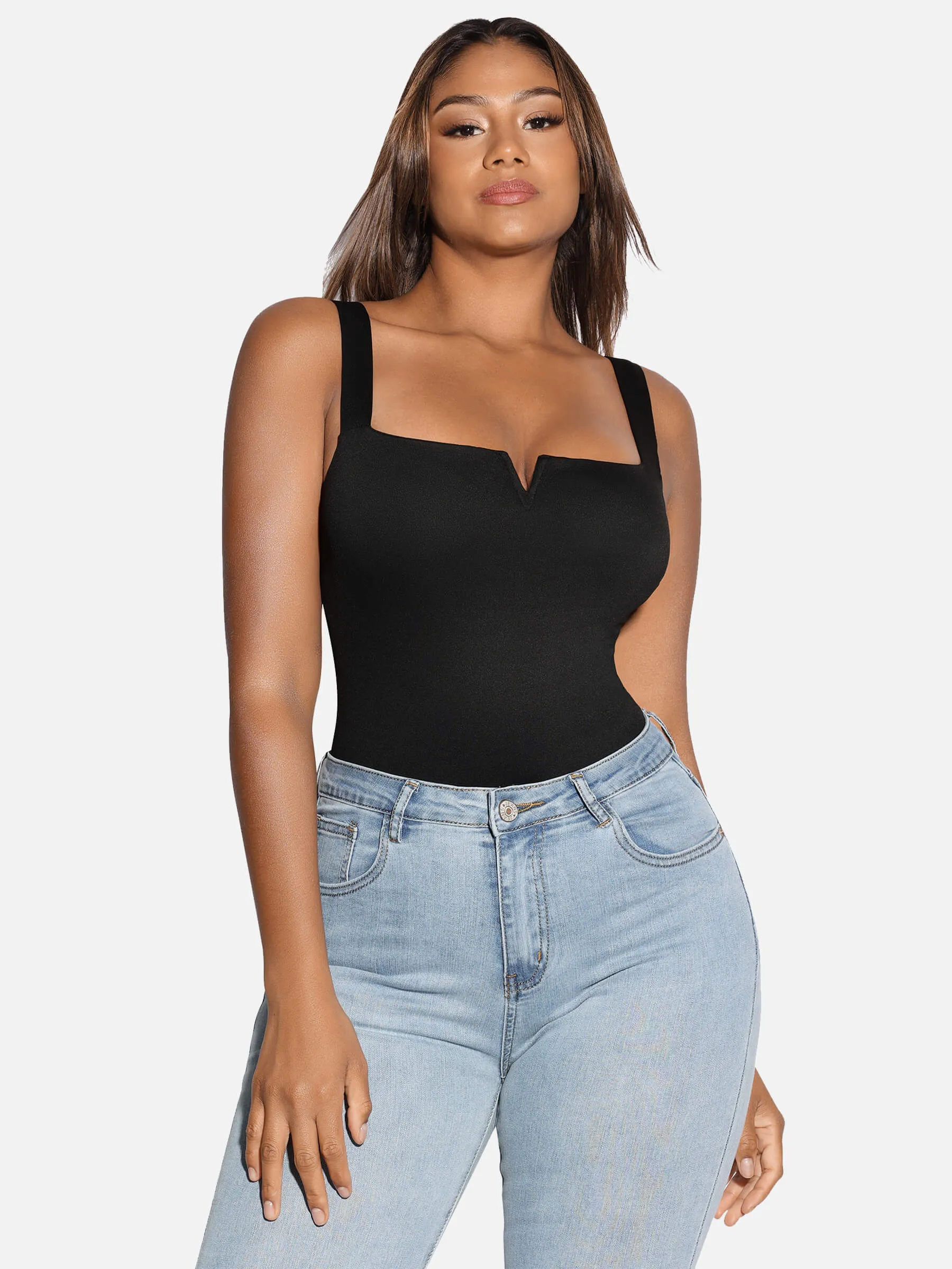 Feelingirl V Neck Tummy Control Thong Bodysuit