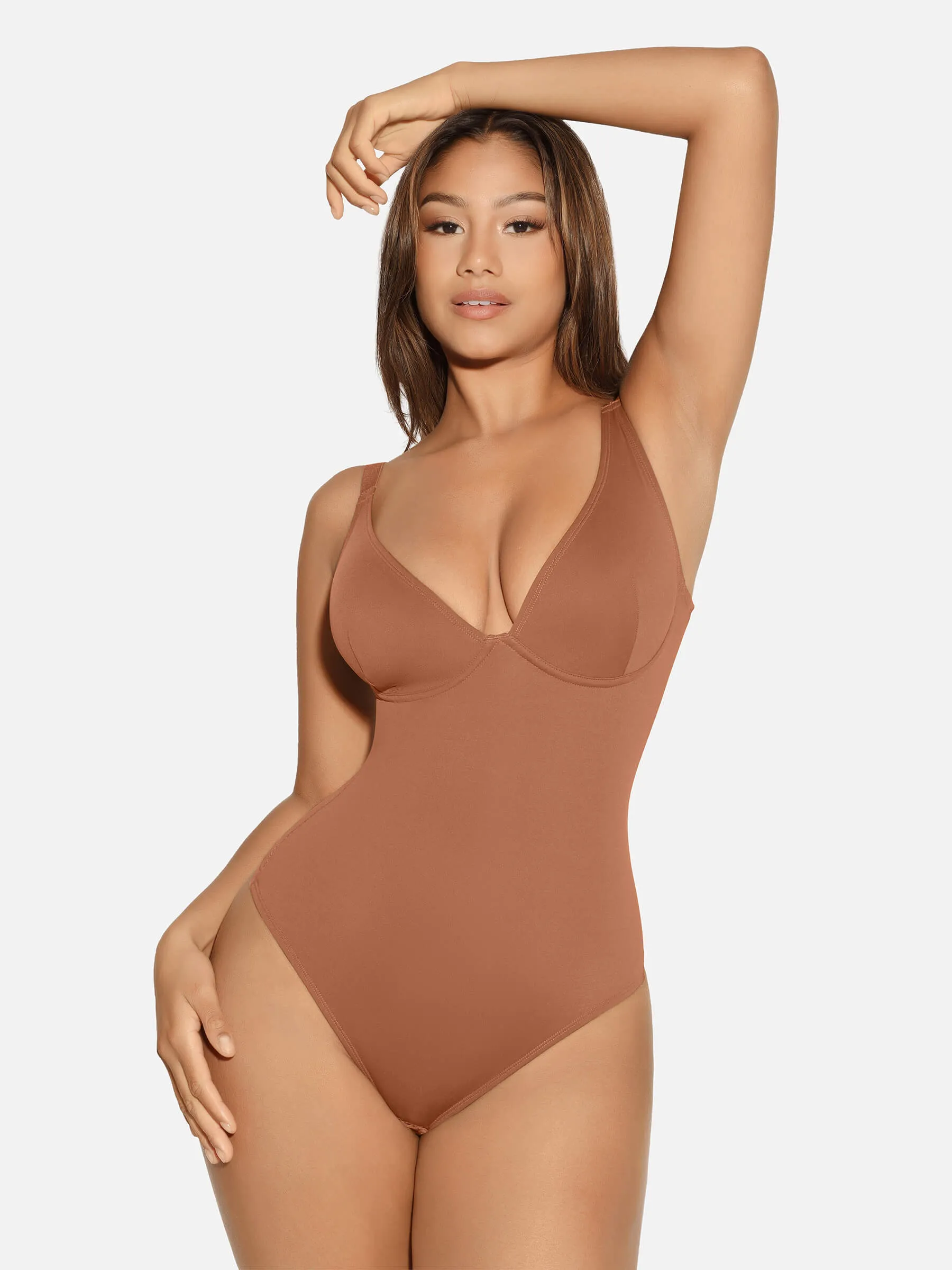 Feelingirl V Neck Tummy Control Thong Bodysuit