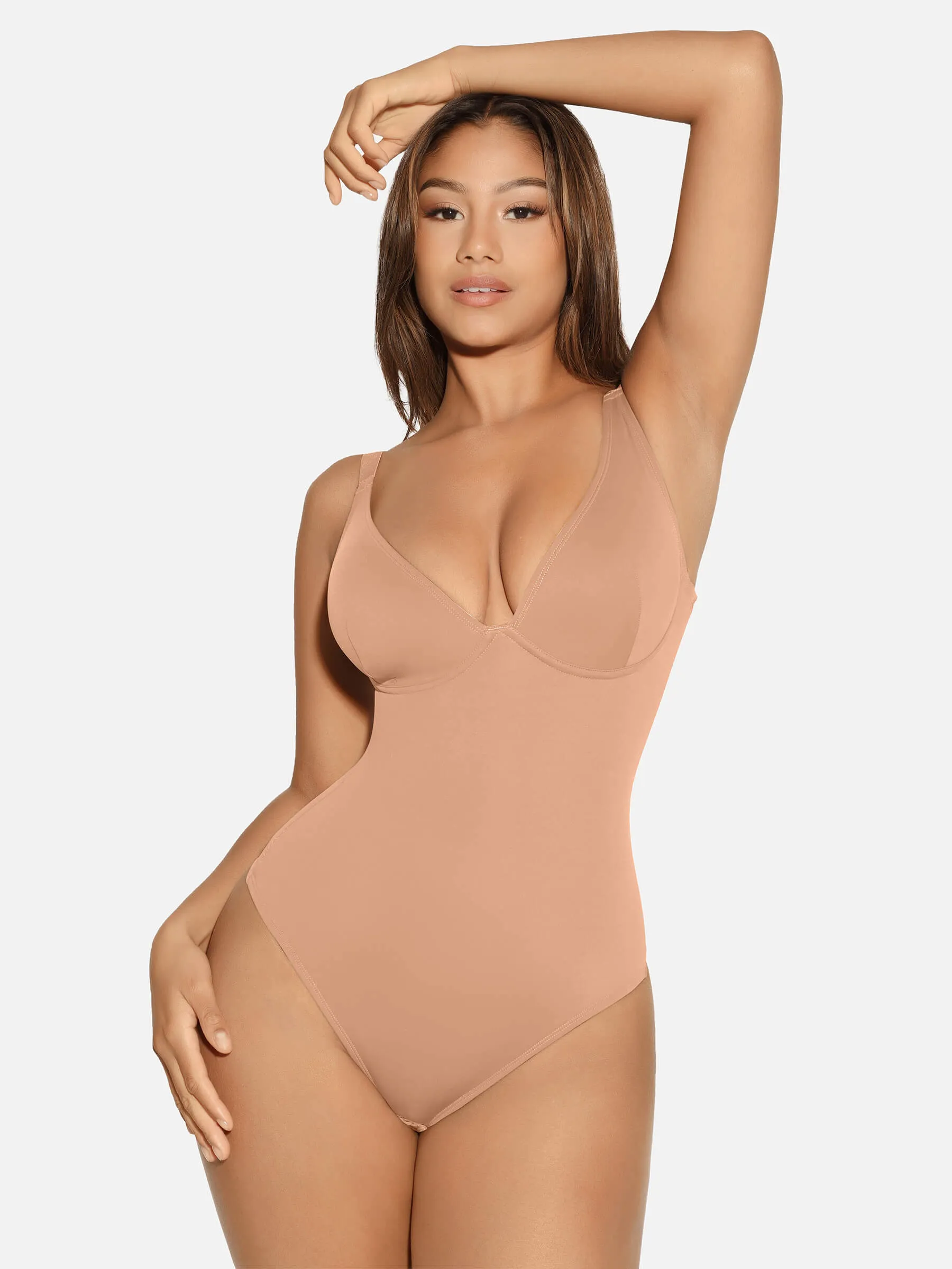 Feelingirl V Neck Tummy Control Thong Bodysuit