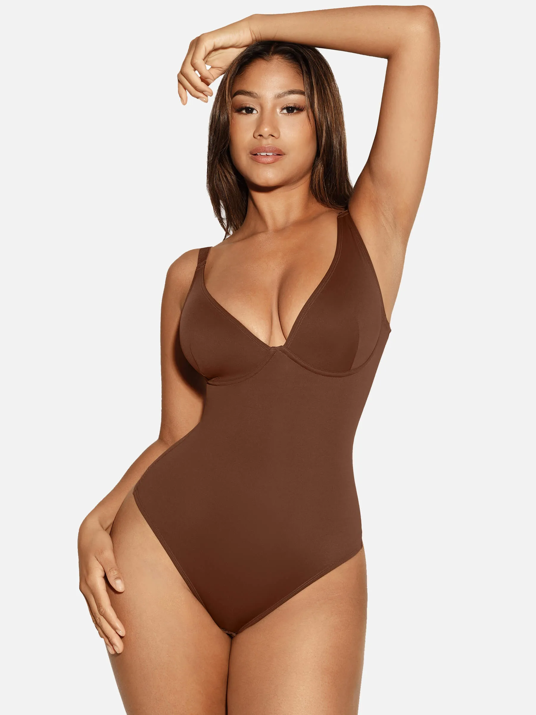 Feelingirl V Neck Tummy Control Thong Bodysuit