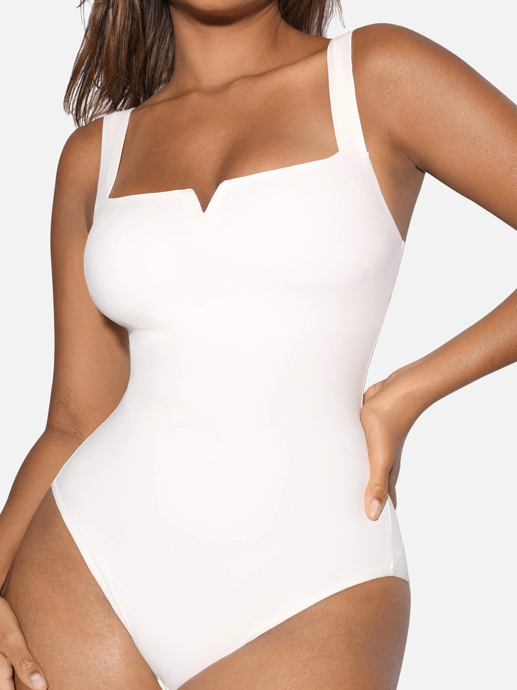 Feelingirl V Neck Tummy Control Thong Bodysuit