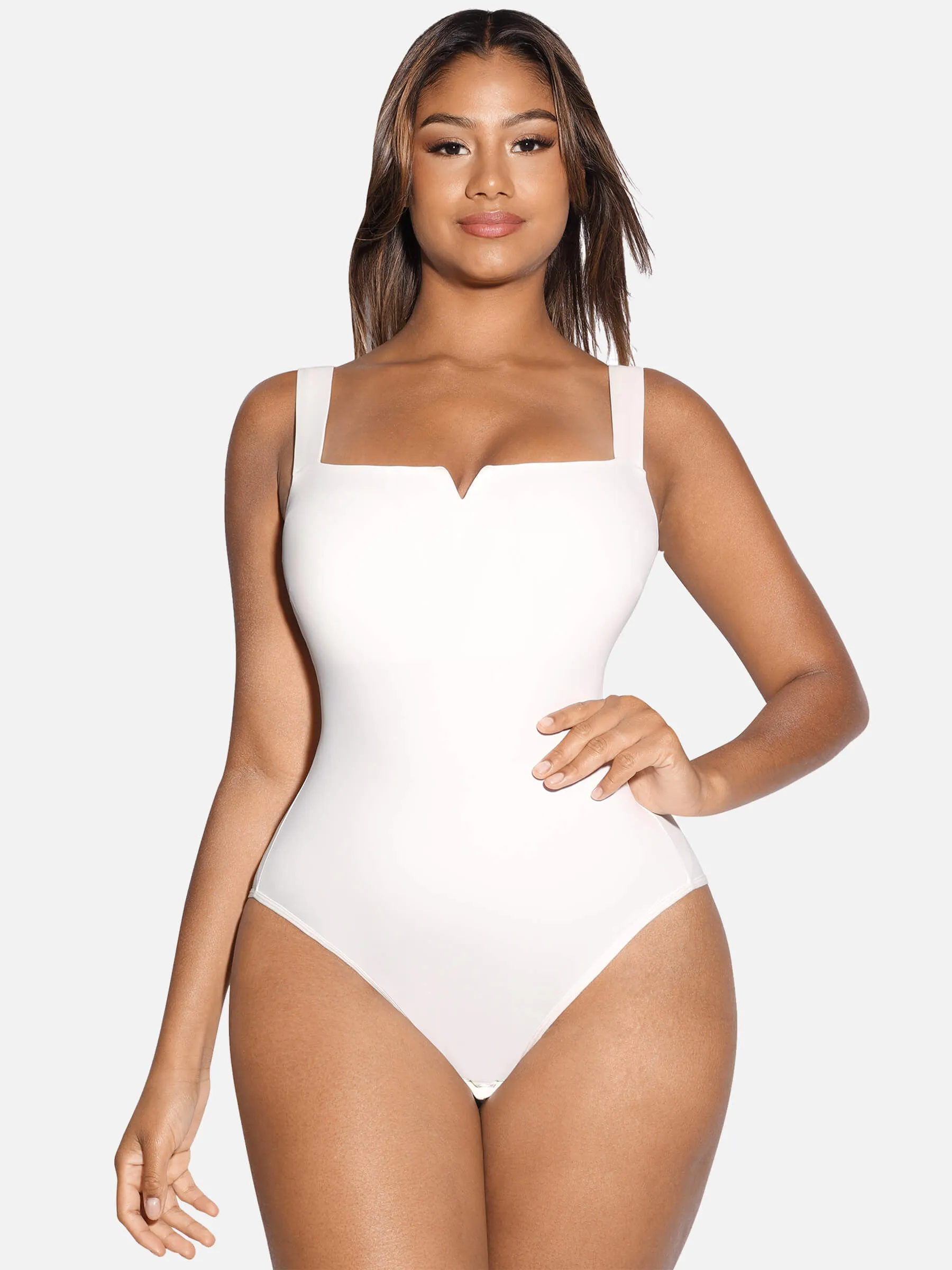 Feelingirl V Neck Tummy Control Thong Bodysuit