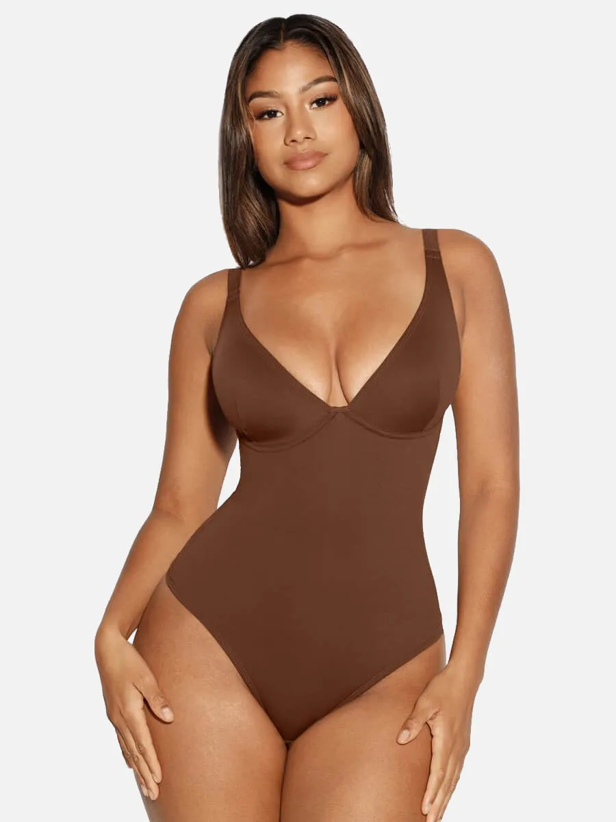 Feelingirl V Neck Tummy Control Thong Bodysuit