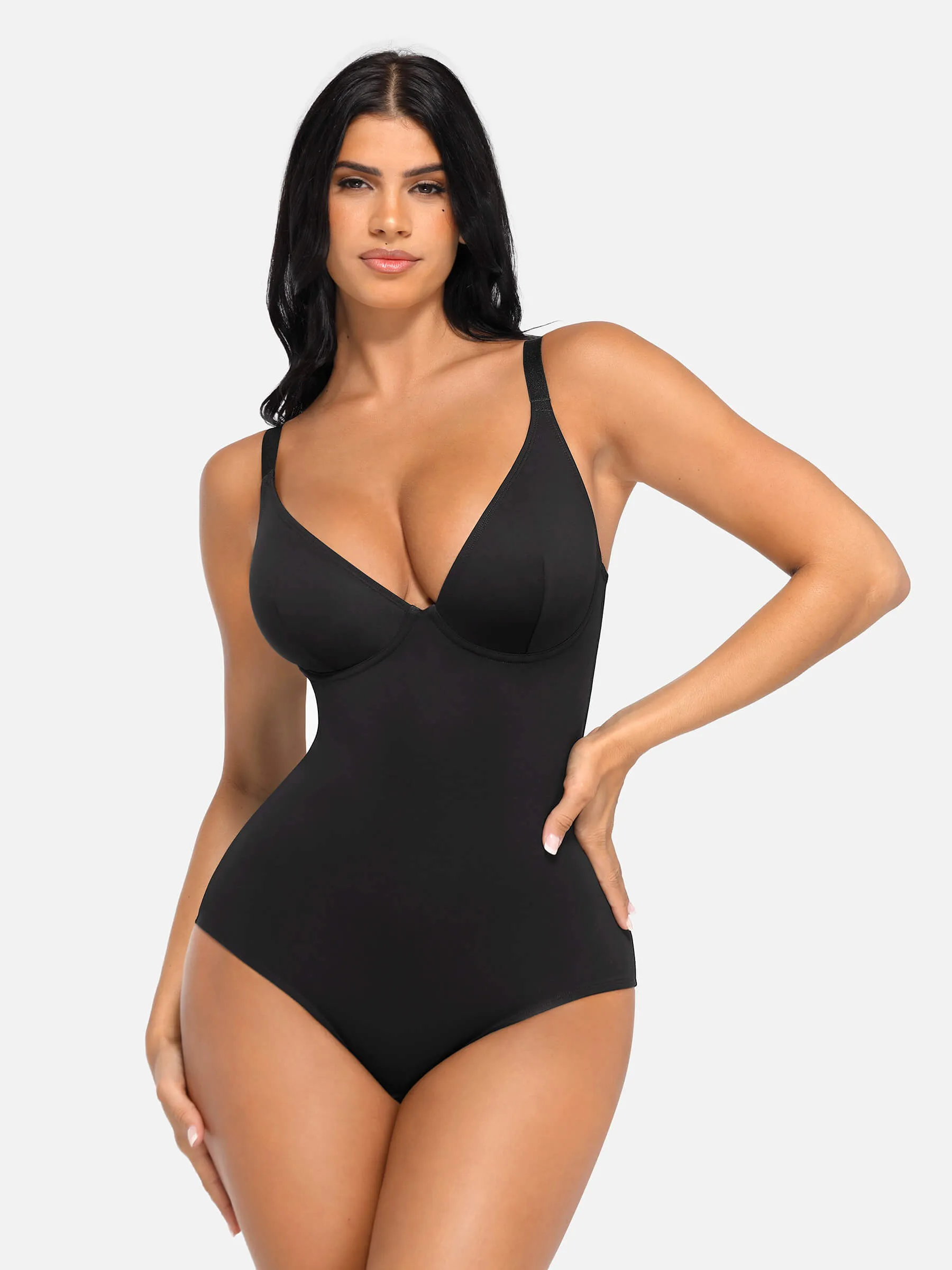 Feelingirl V Neck Tummy Control Thong Bodysuit