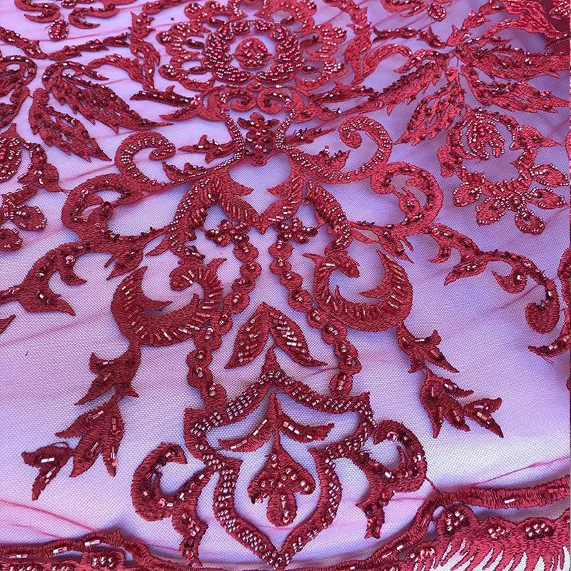 French Beaded Fabric, Lace Fabric Geometric By The Yard