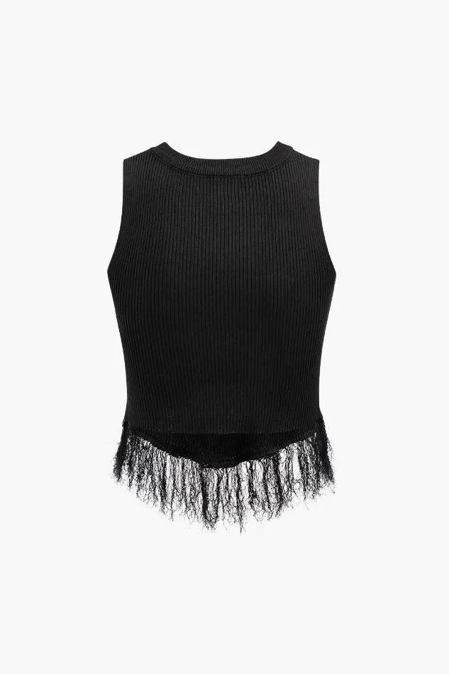 Fringe Hem Rib Knit Tank Top