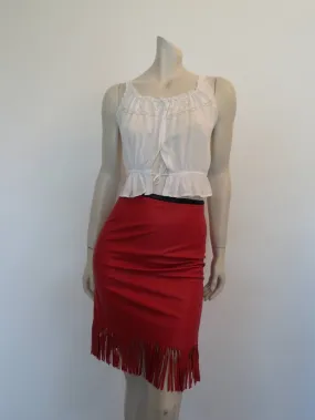 Fringed Red Leather Mini Skirt by Third Millennium - Small