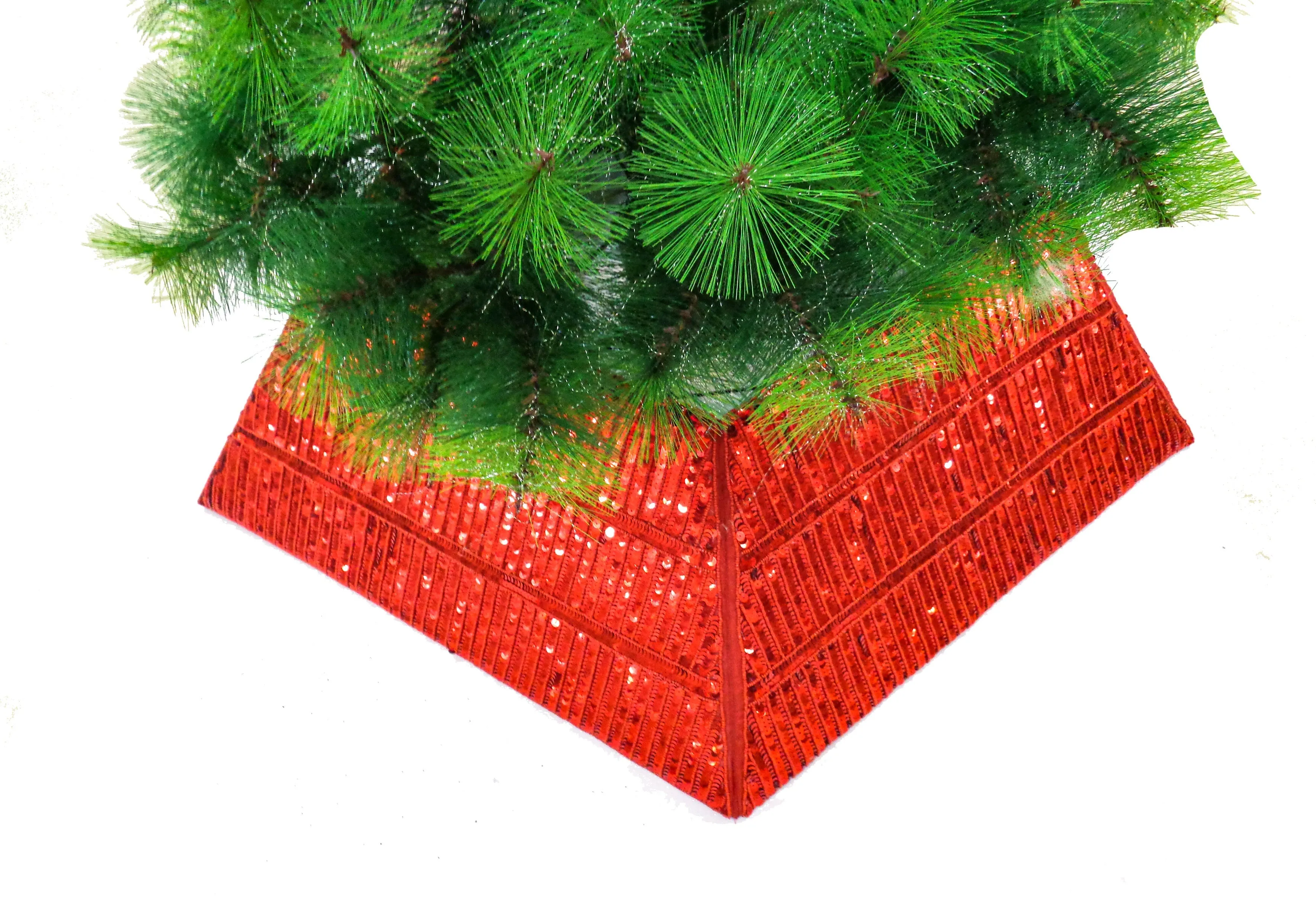 Hand Beaded Adjustable Christmas Tree Collar - Red Sequins