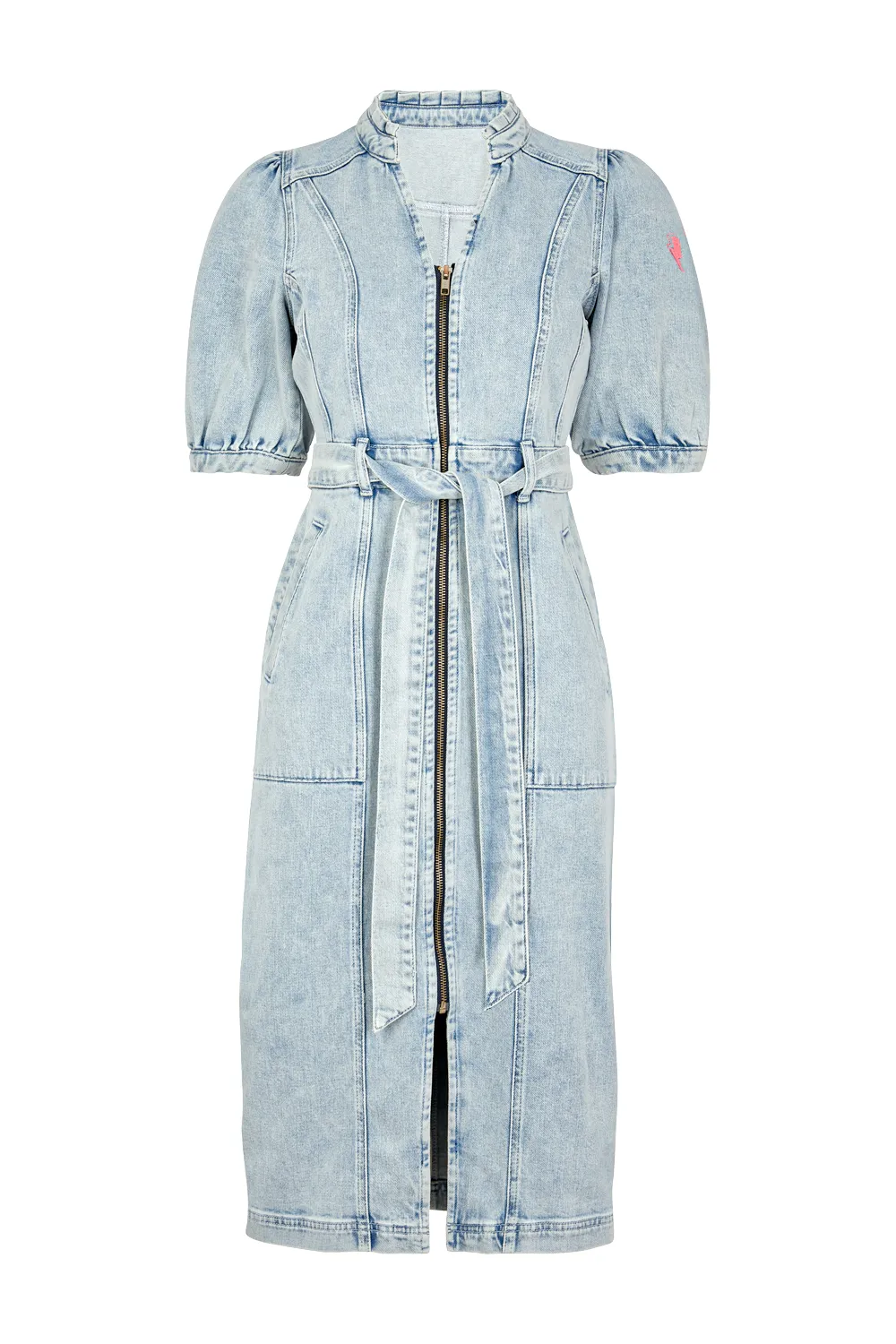 Heavy Washed Zip Detail Denim Dress