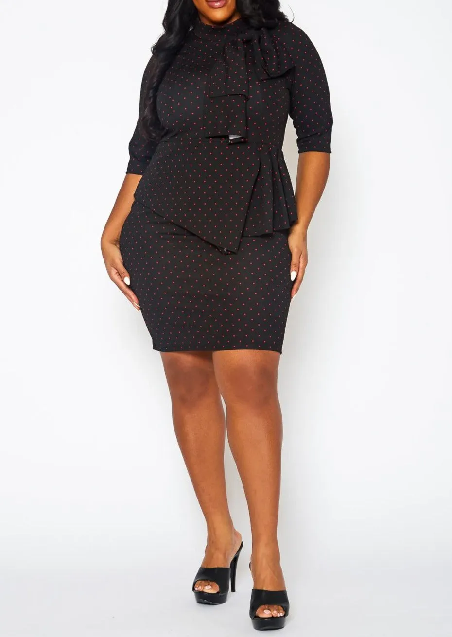 HI Curvy Plus Size Women Polka Dot Print Peplum Mini Dress