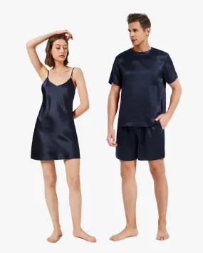 His & Hers Relaxed Silk Pajamas Navy Blue