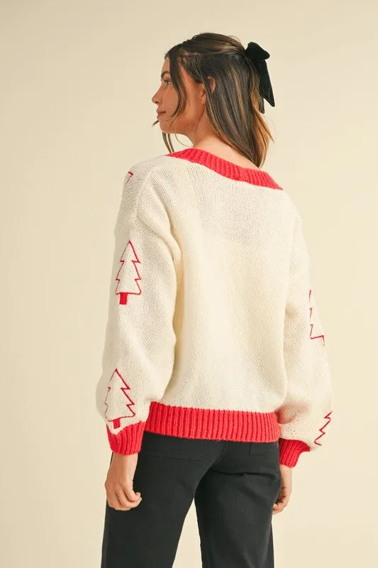 Holiday Hugs Tree Embroidered Cardigan