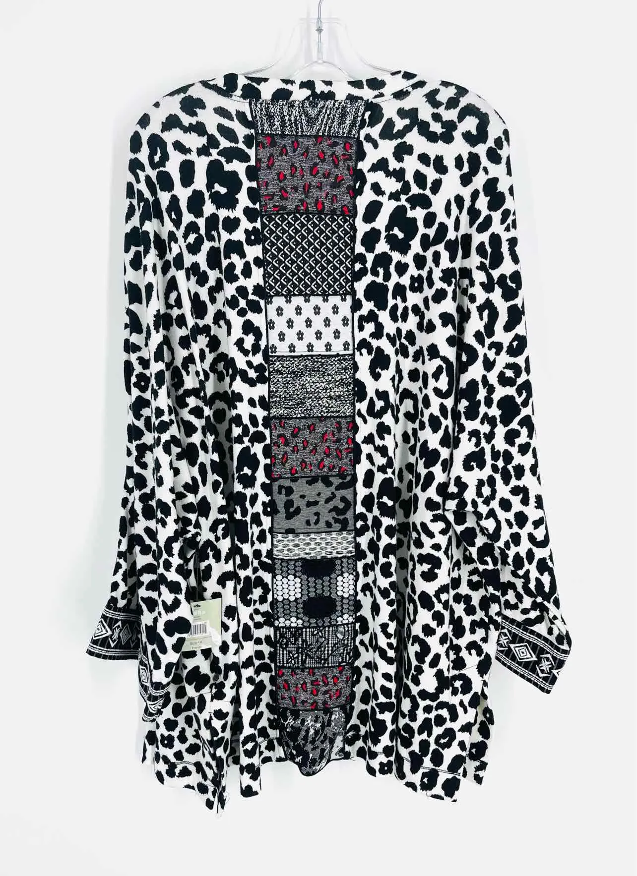 John Mark Size 1X White/Black Animal Print Embroidered NEW PLUS Cardigan-Plus