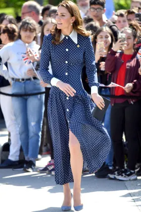 Kate Middleton Polka Dot Button-up Lapel Dress