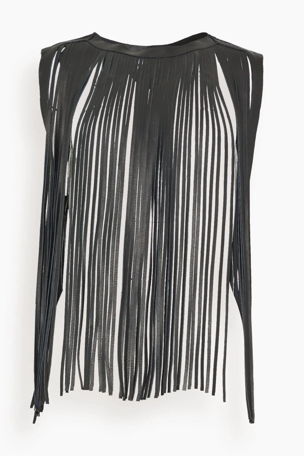 Leather Fringe Top in Black