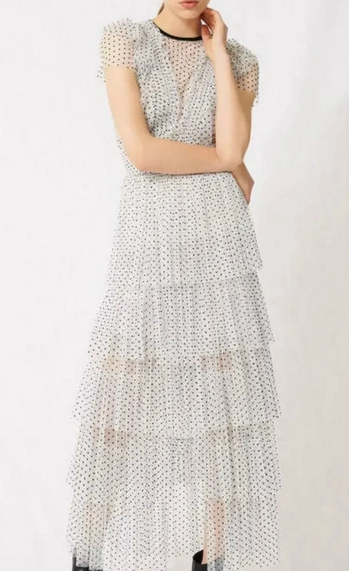 Maje Riplume Tiered Polka-Dot Midi Dress