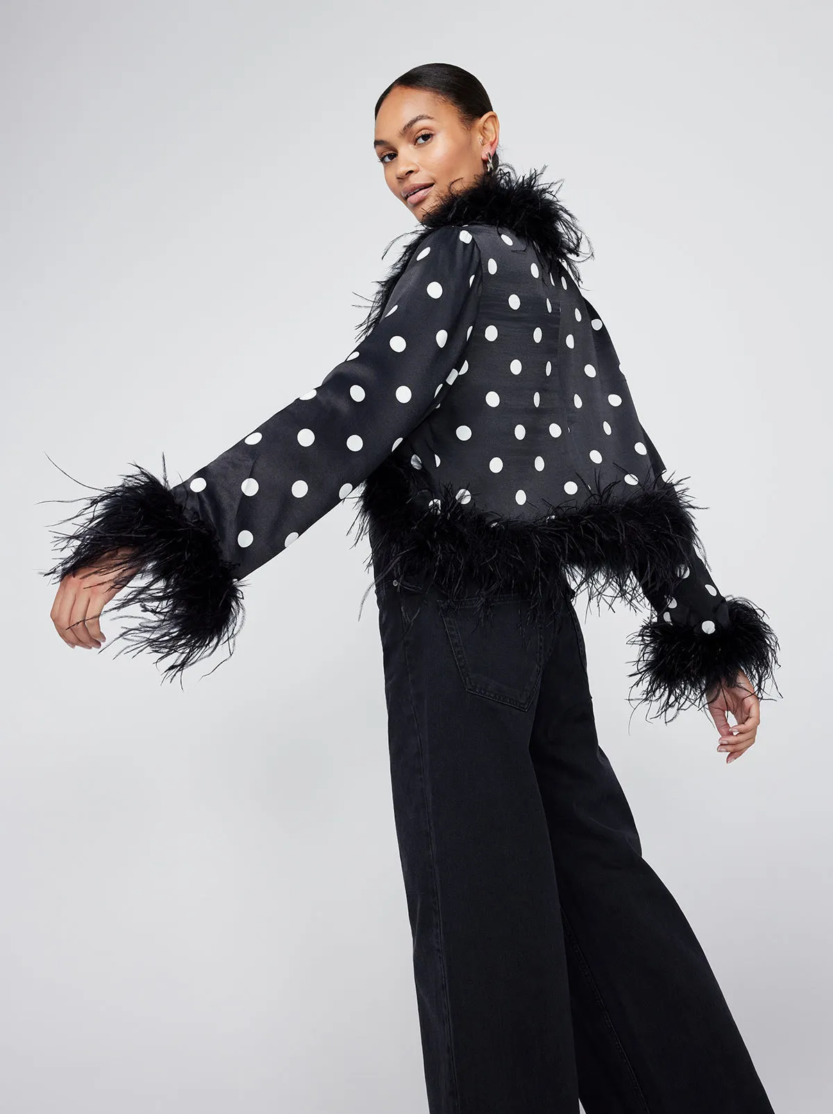 Mariah Black Polka Dot Feather Jacket