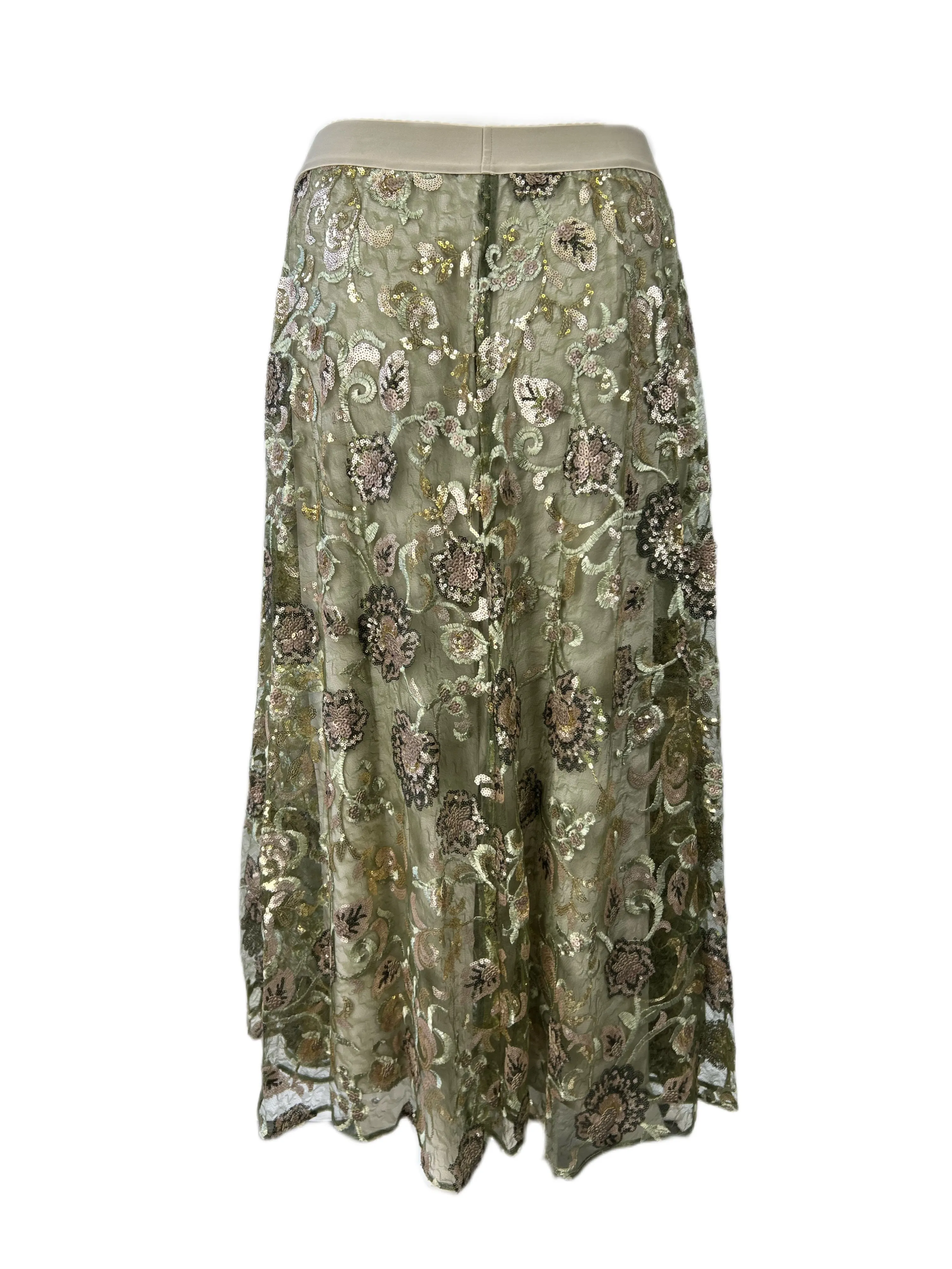 Marina Rinaldi Women's Green Carillon Elastic Waist Beaded Skirt