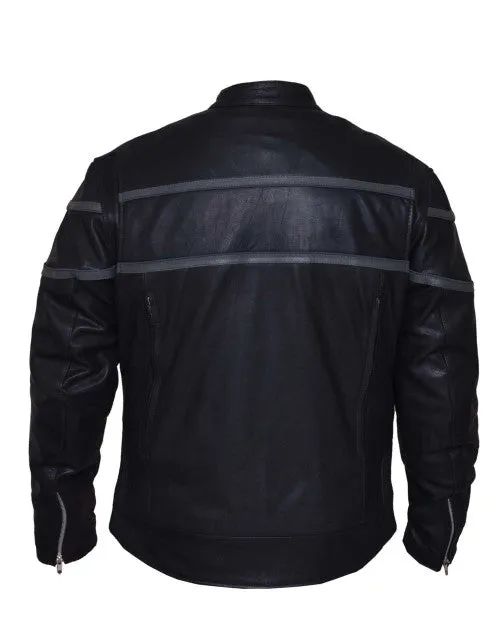 Men's Leather Jacket with Reflective Piping 6049.18 MJ