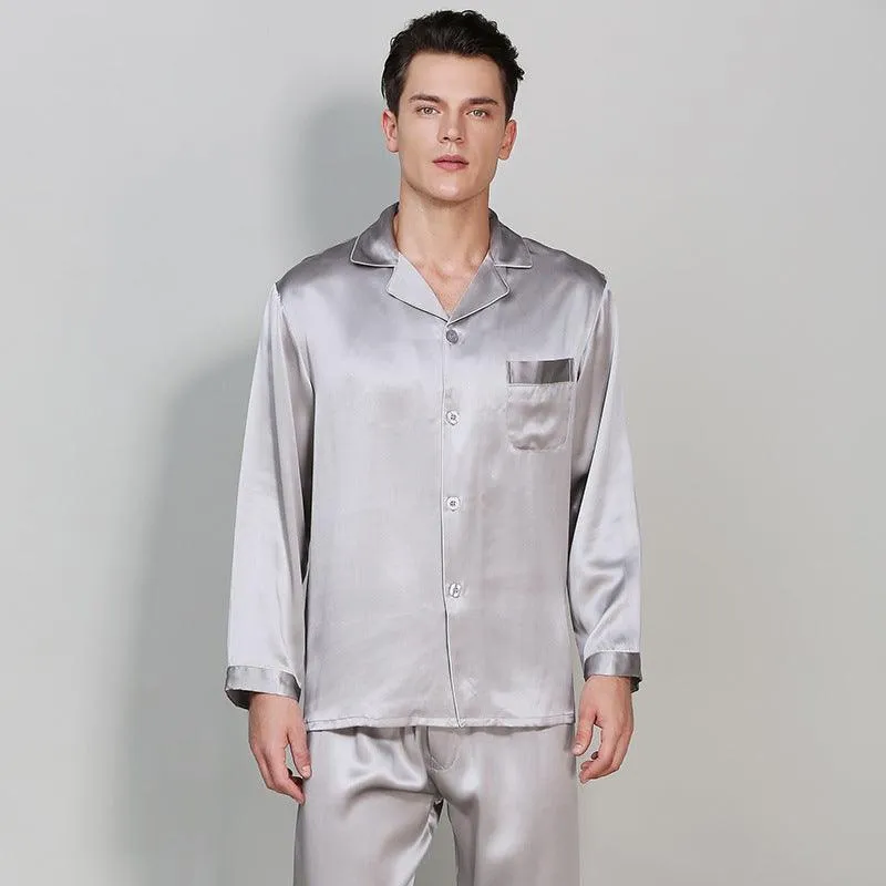 Men's Luxury Silk Sleepwear 100% Silk Sleeve Pajamas Set Long Silk Nightwear