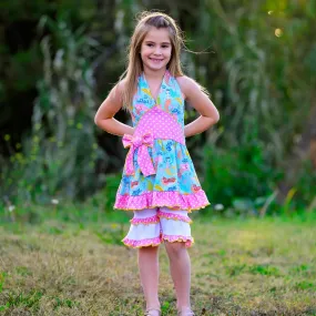 Mermaid Halter Dress & White Ruffle Shorts