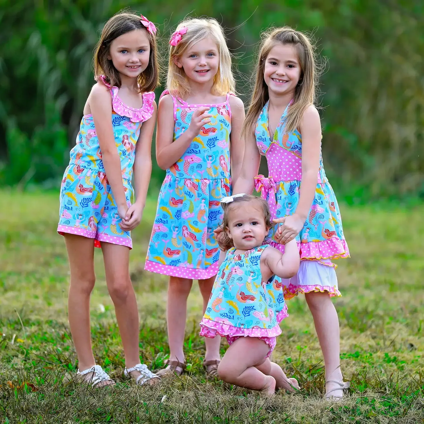 Mermaid Halter Dress & White Ruffle Shorts