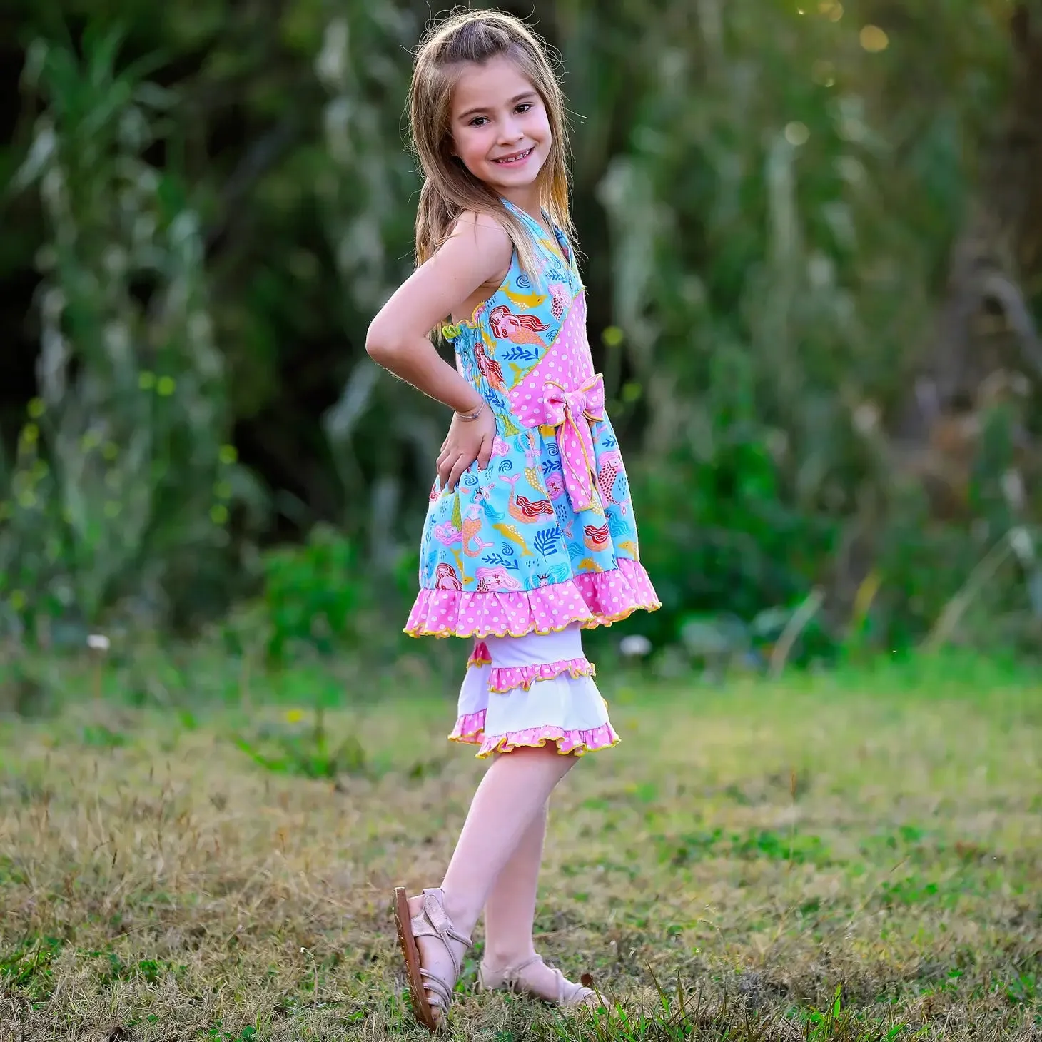 Mermaid Halter Dress & White Ruffle Shorts