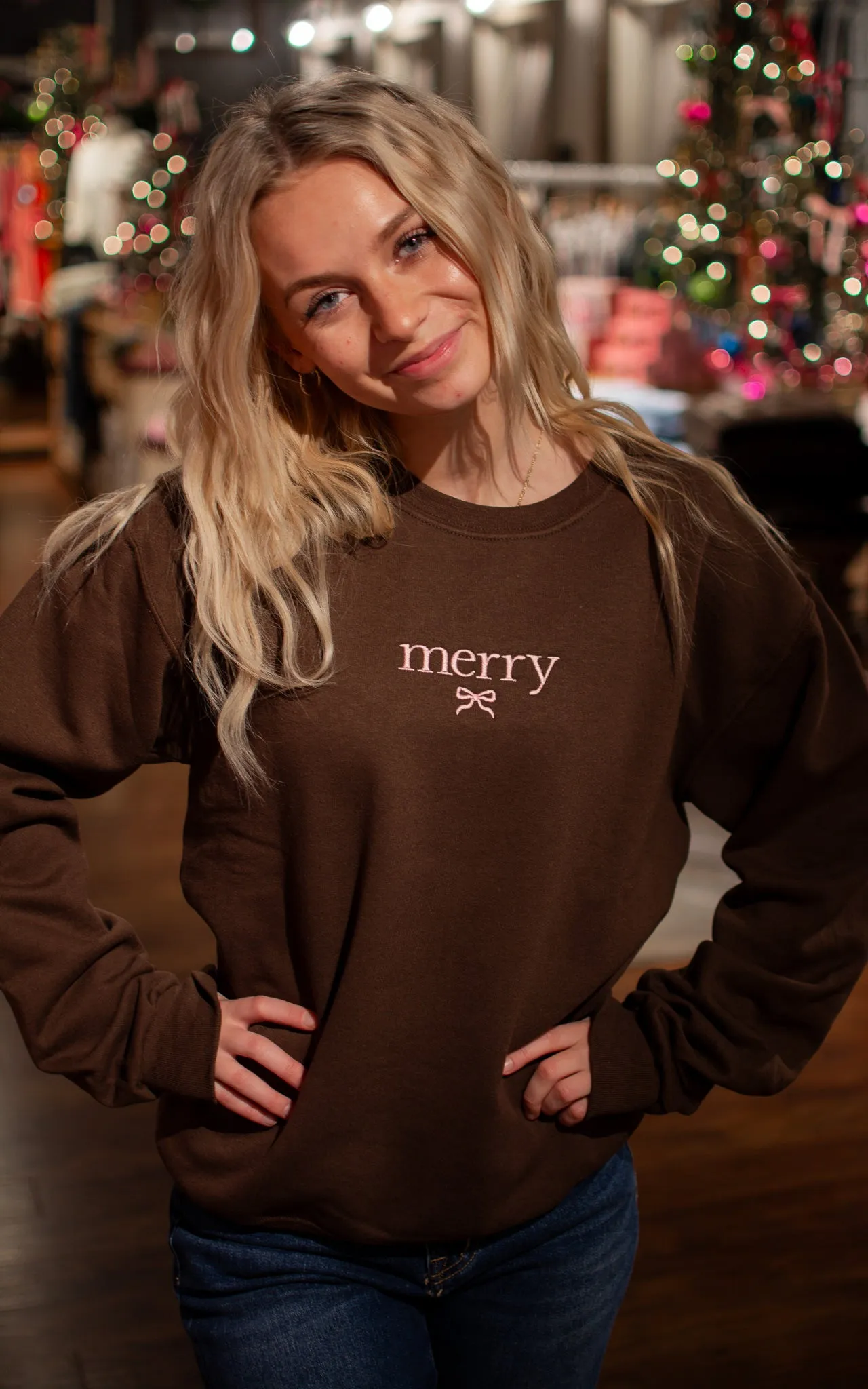 Merry Bow Embroidered Crewneck