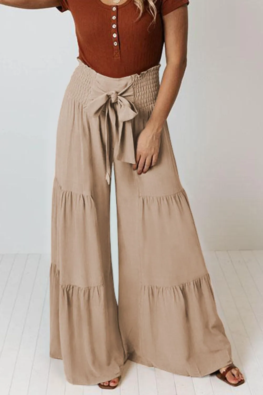 MIA Tie Front Tiered Culottes